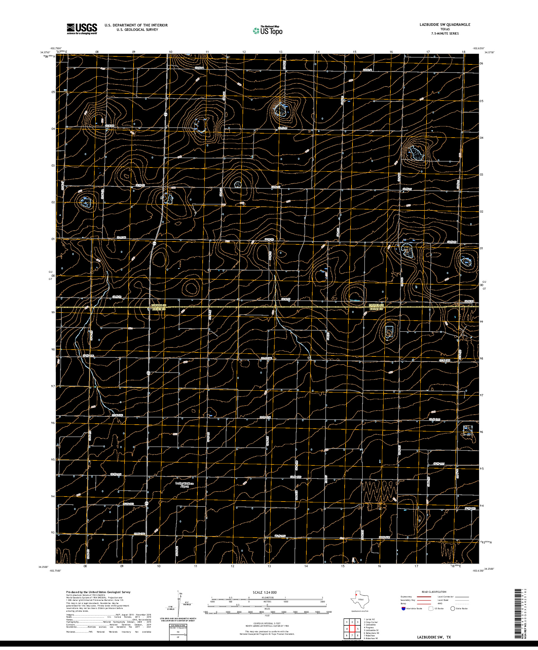 US TOPO 7.5-MINUTE MAP FOR LAZBUDDIE SW, TX