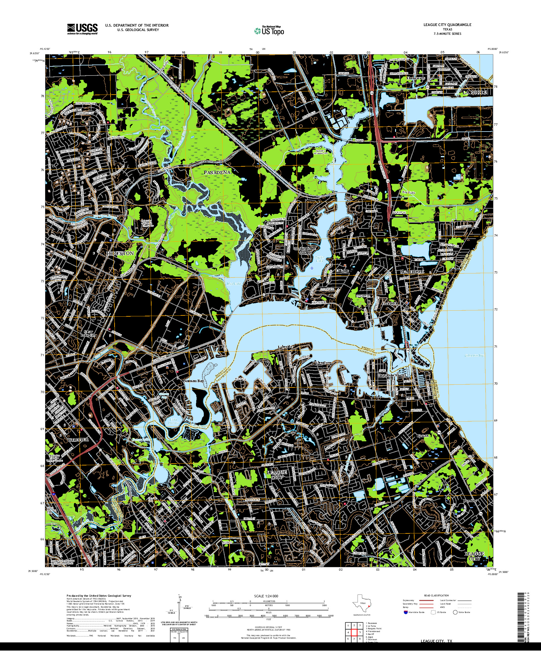 US TOPO 7.5-MINUTE MAP FOR LEAGUE CITY, TX