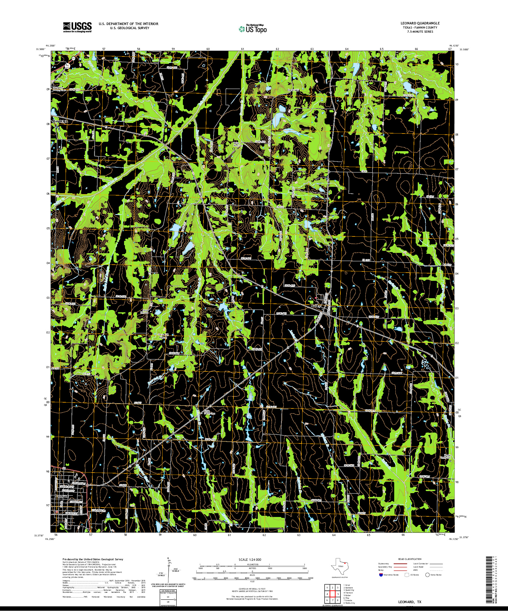 US TOPO 7.5-MINUTE MAP FOR LEONARD, TX