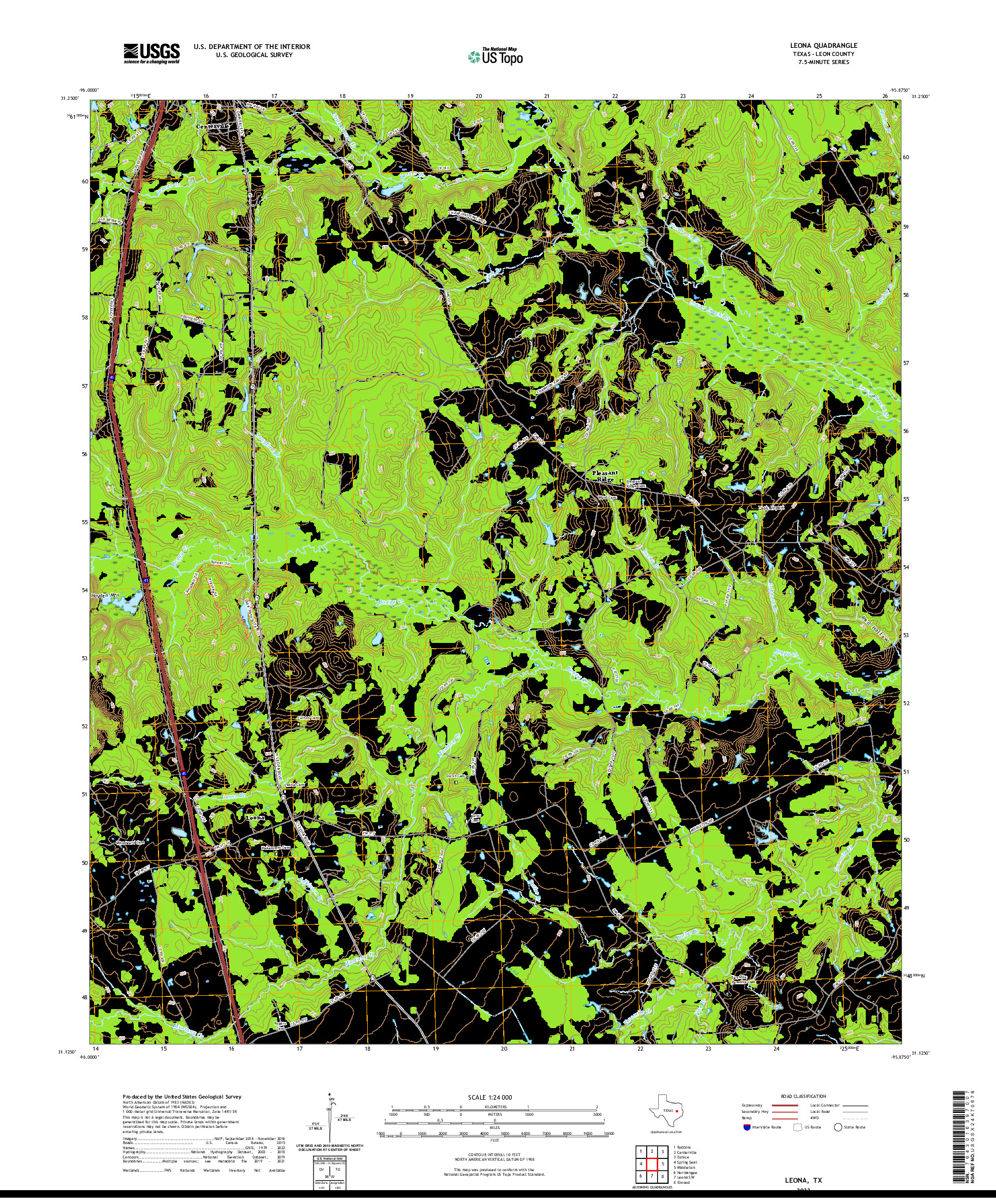 US TOPO 7.5-MINUTE MAP FOR LEONA, TX