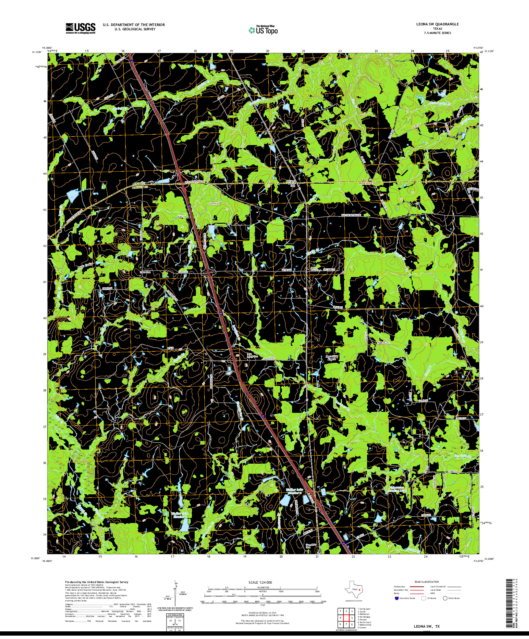 US TOPO 7.5-MINUTE MAP FOR LEONA SW, TX