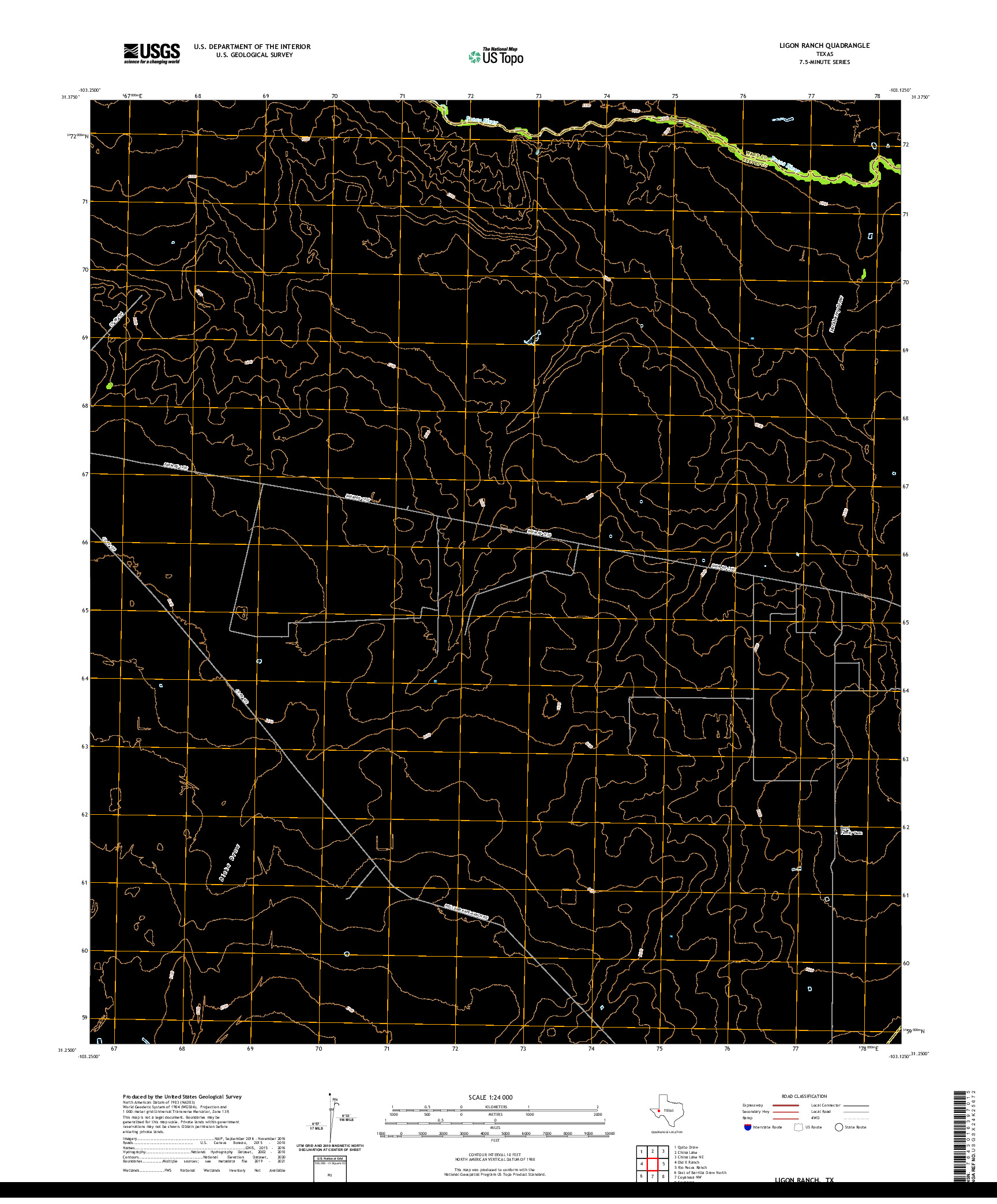 US TOPO 7.5-MINUTE MAP FOR LIGON RANCH, TX