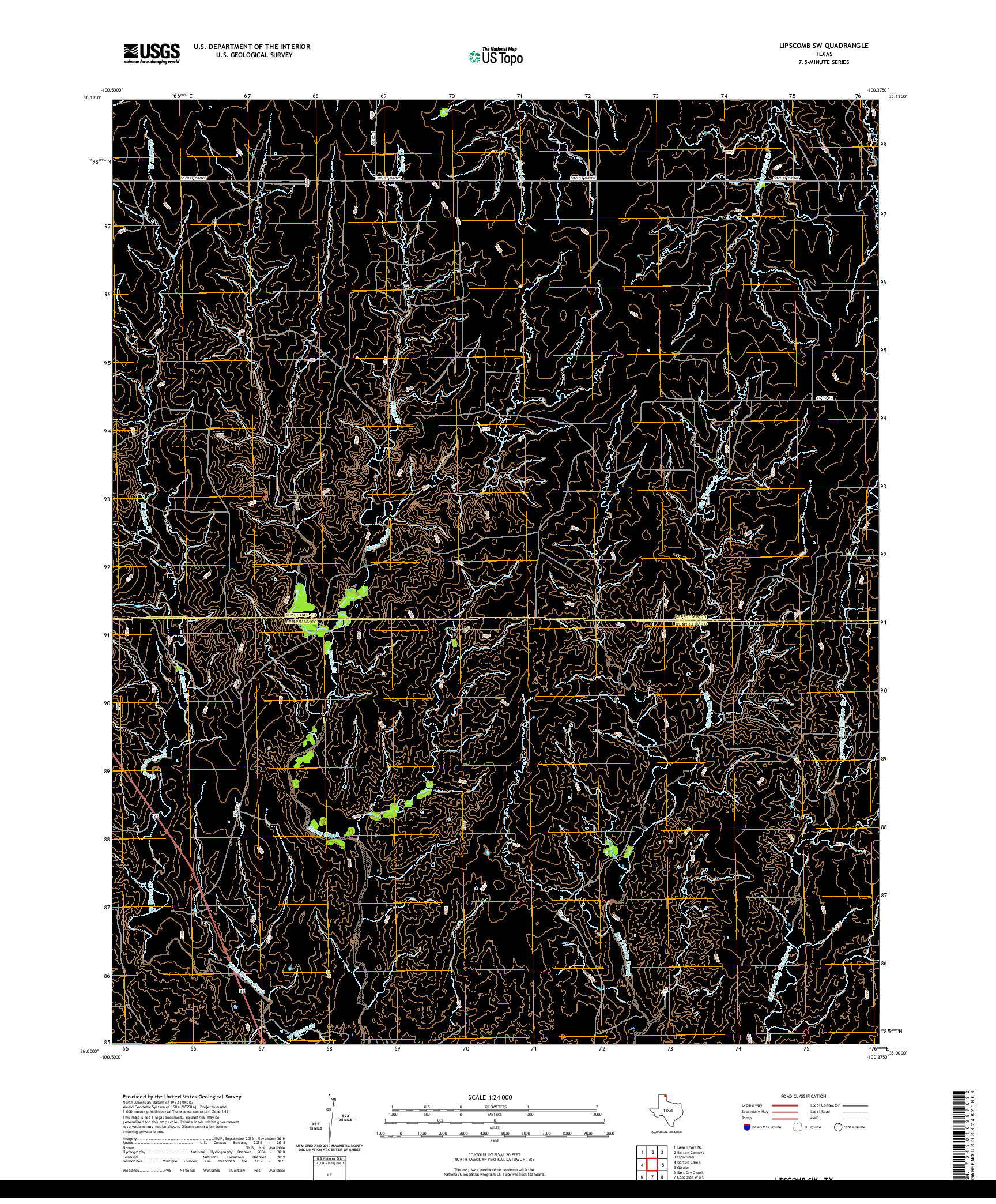 US TOPO 7.5-MINUTE MAP FOR LIPSCOMB SW, TX