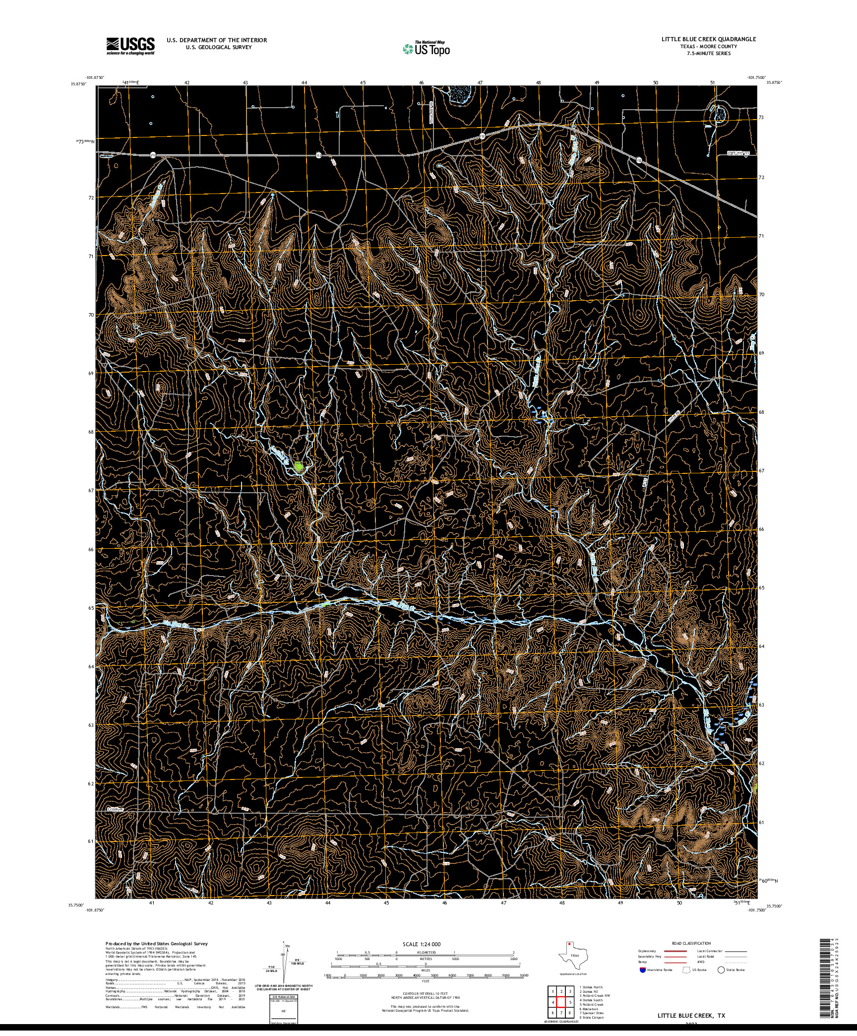 US TOPO 7.5-MINUTE MAP FOR LITTLE BLUE CREEK, TX