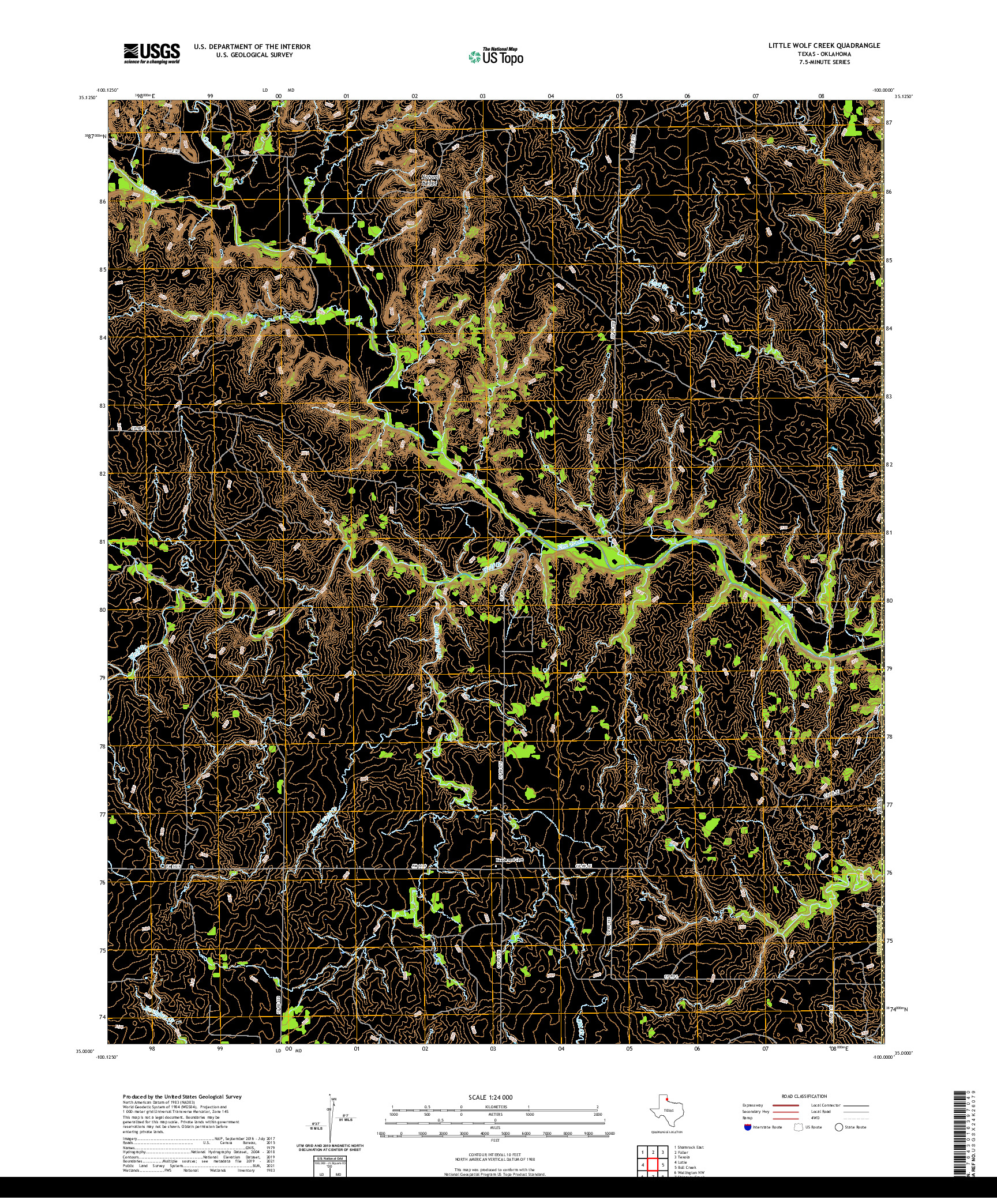 US TOPO 7.5-MINUTE MAP FOR LITTLE WOLF CREEK, TX,OK