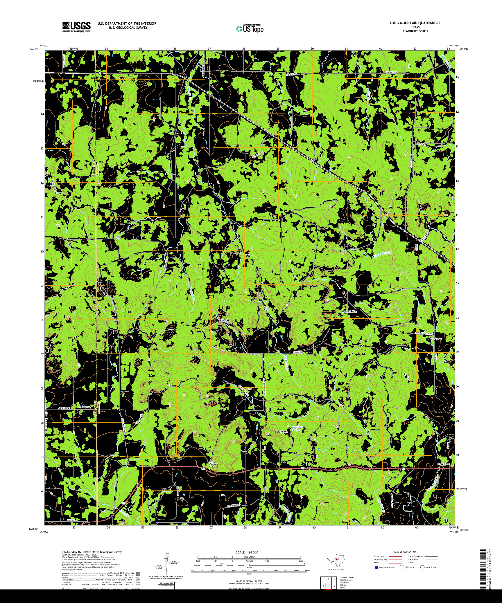 US TOPO 7.5-MINUTE MAP FOR LONG MOUNTAIN, TX