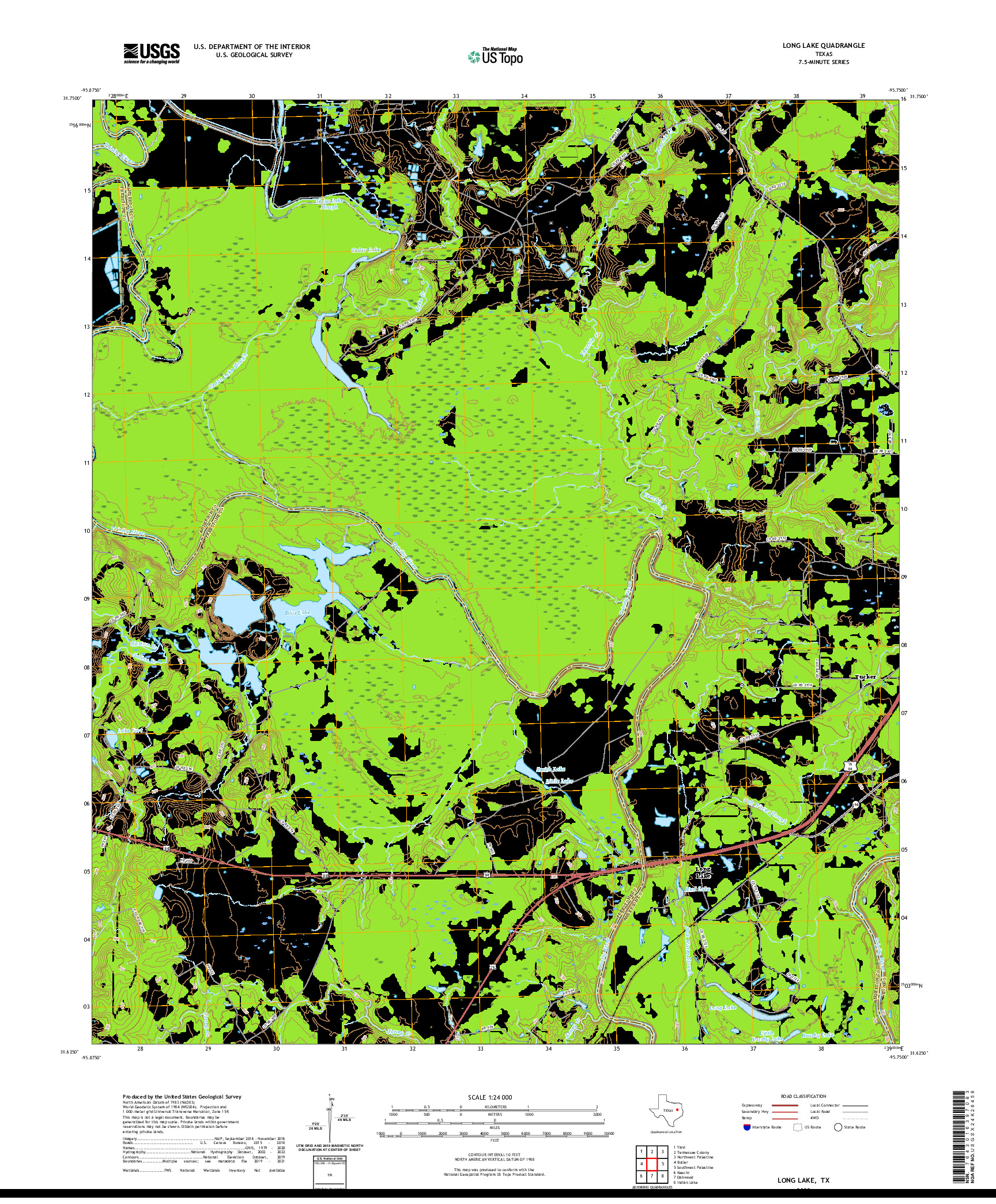 US TOPO 7.5-MINUTE MAP FOR LONG LAKE, TX