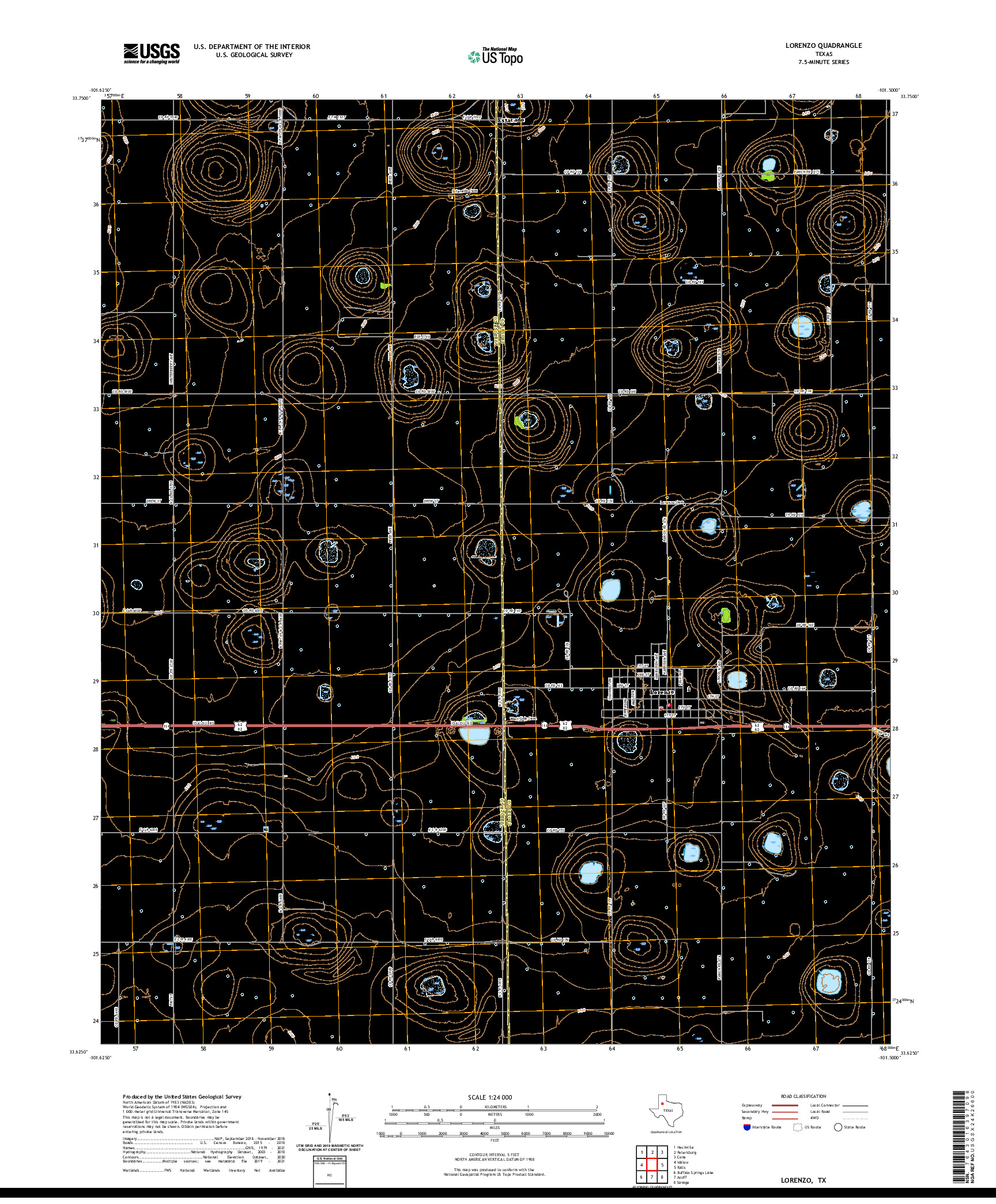 US TOPO 7.5-MINUTE MAP FOR LORENZO, TX