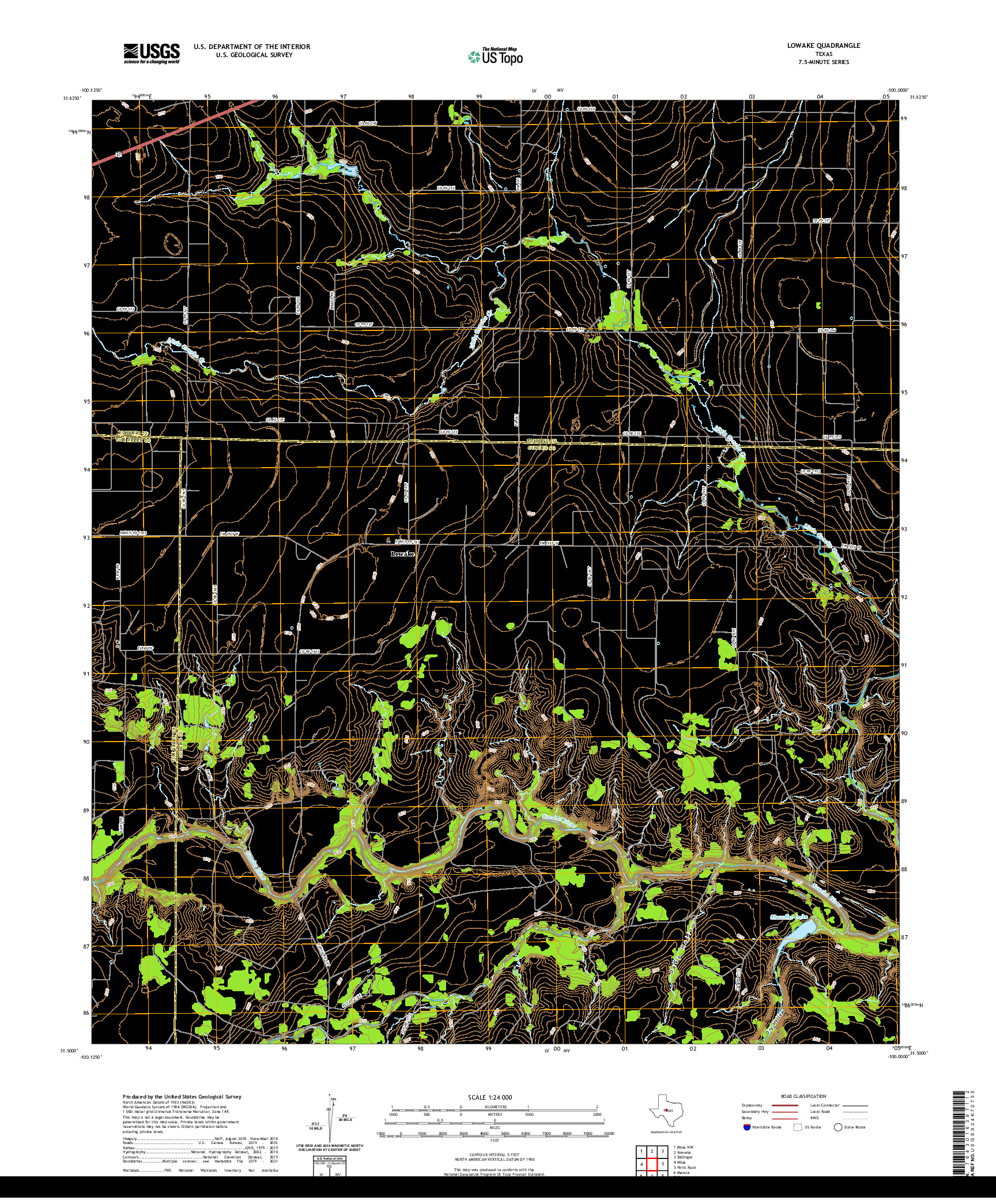 US TOPO 7.5-MINUTE MAP FOR LOWAKE, TX