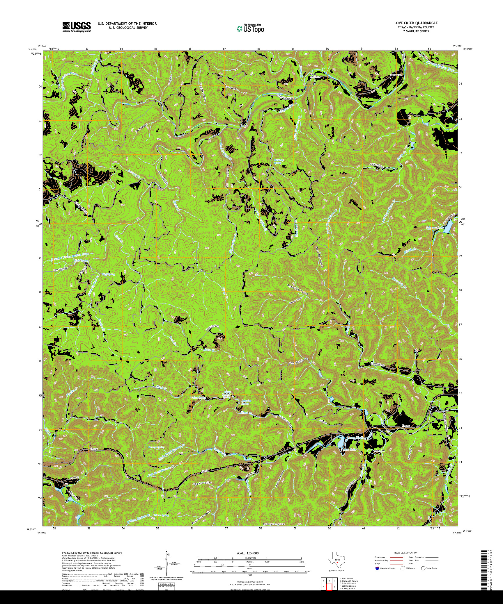 US TOPO 7.5-MINUTE MAP FOR LOVE CREEK, TX