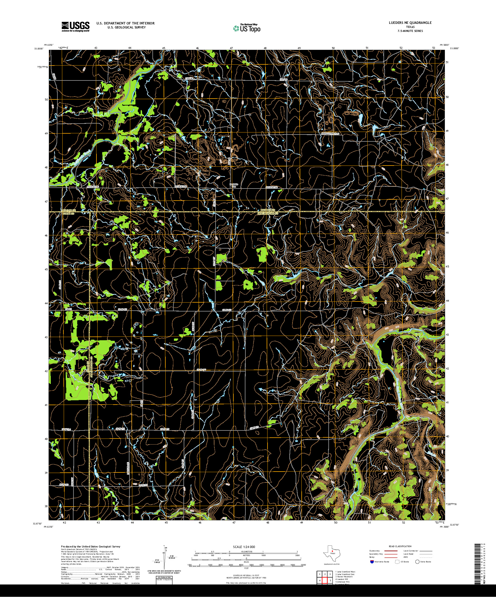 US TOPO 7.5-MINUTE MAP FOR LUEDERS NE, TX