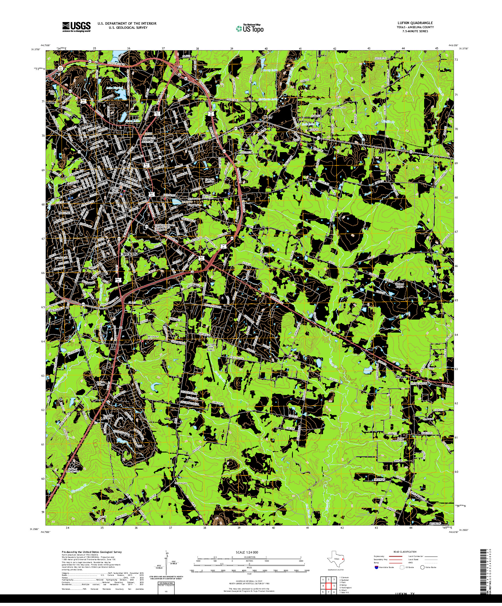 US TOPO 7.5-MINUTE MAP FOR LUFKIN, TX