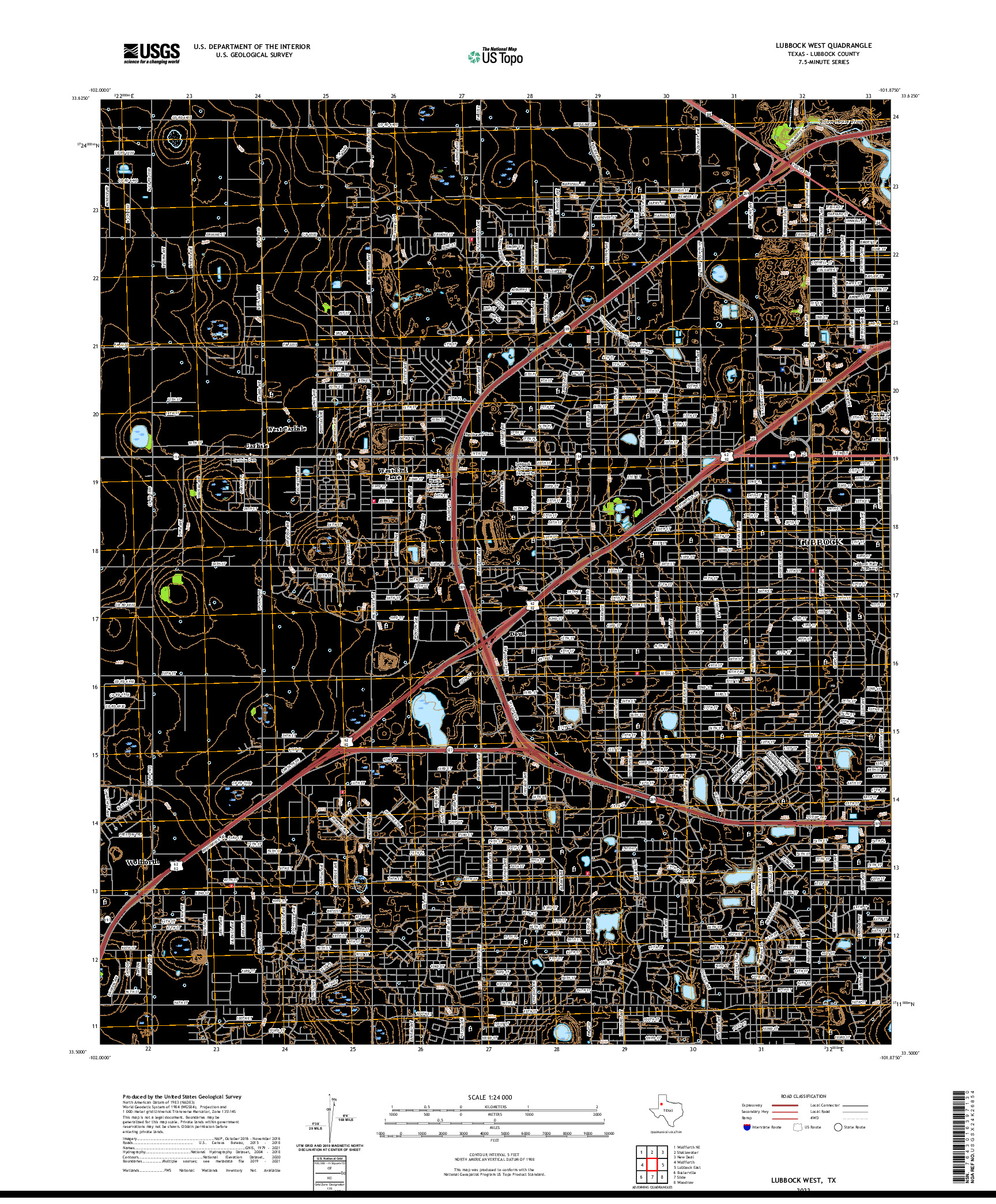 US TOPO 7.5-MINUTE MAP FOR LUBBOCK WEST, TX