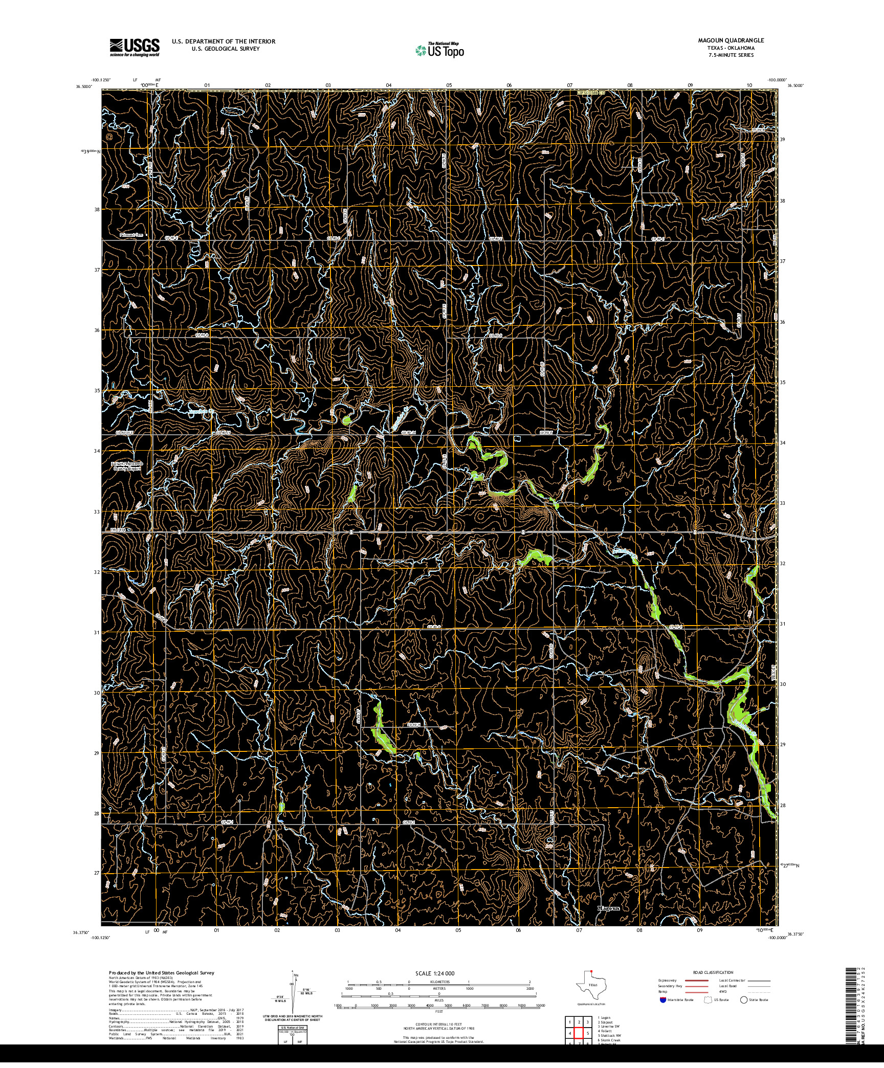 US TOPO 7.5-MINUTE MAP FOR MAGOUN, TX,OK