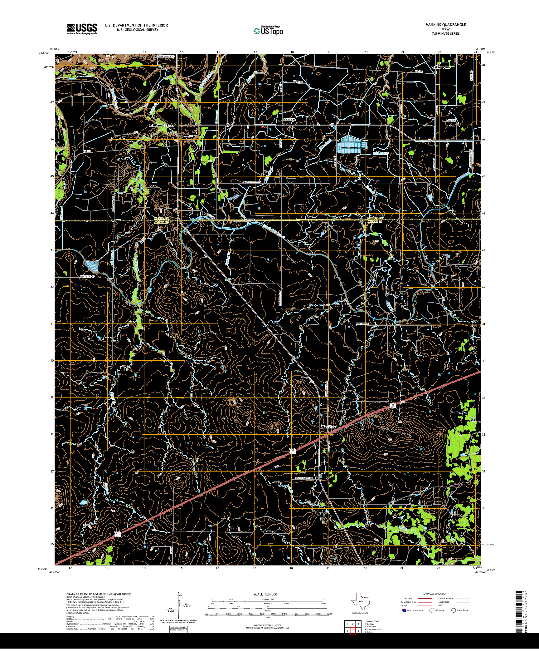 US TOPO 7.5-MINUTE MAP FOR MANKINS, TX