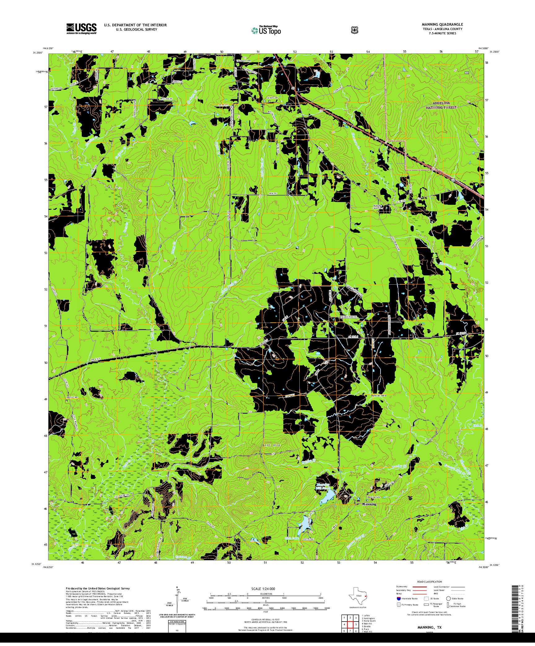 US TOPO 7.5-MINUTE MAP FOR MANNING, TX