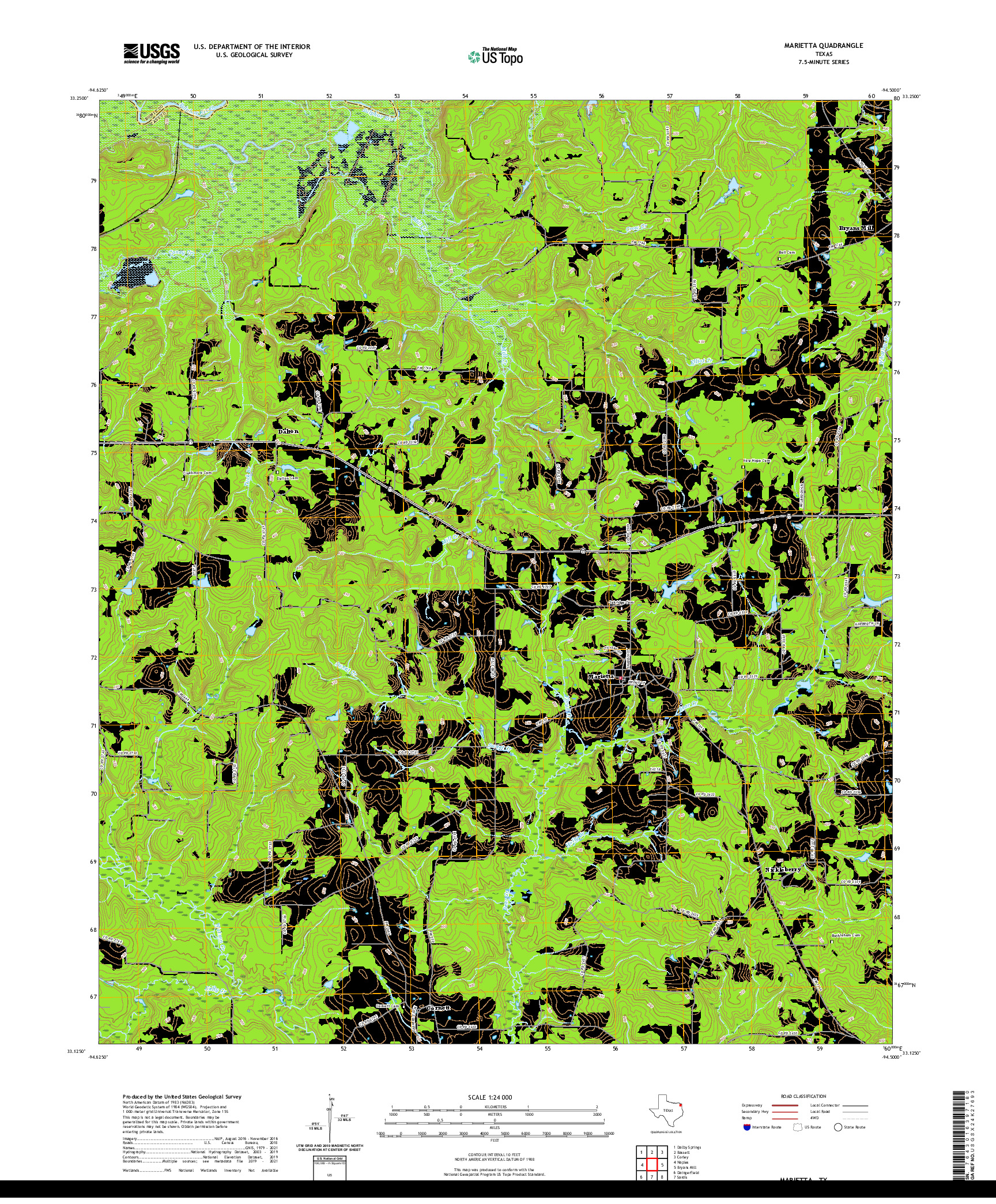 US TOPO 7.5-MINUTE MAP FOR MARIETTA, TX