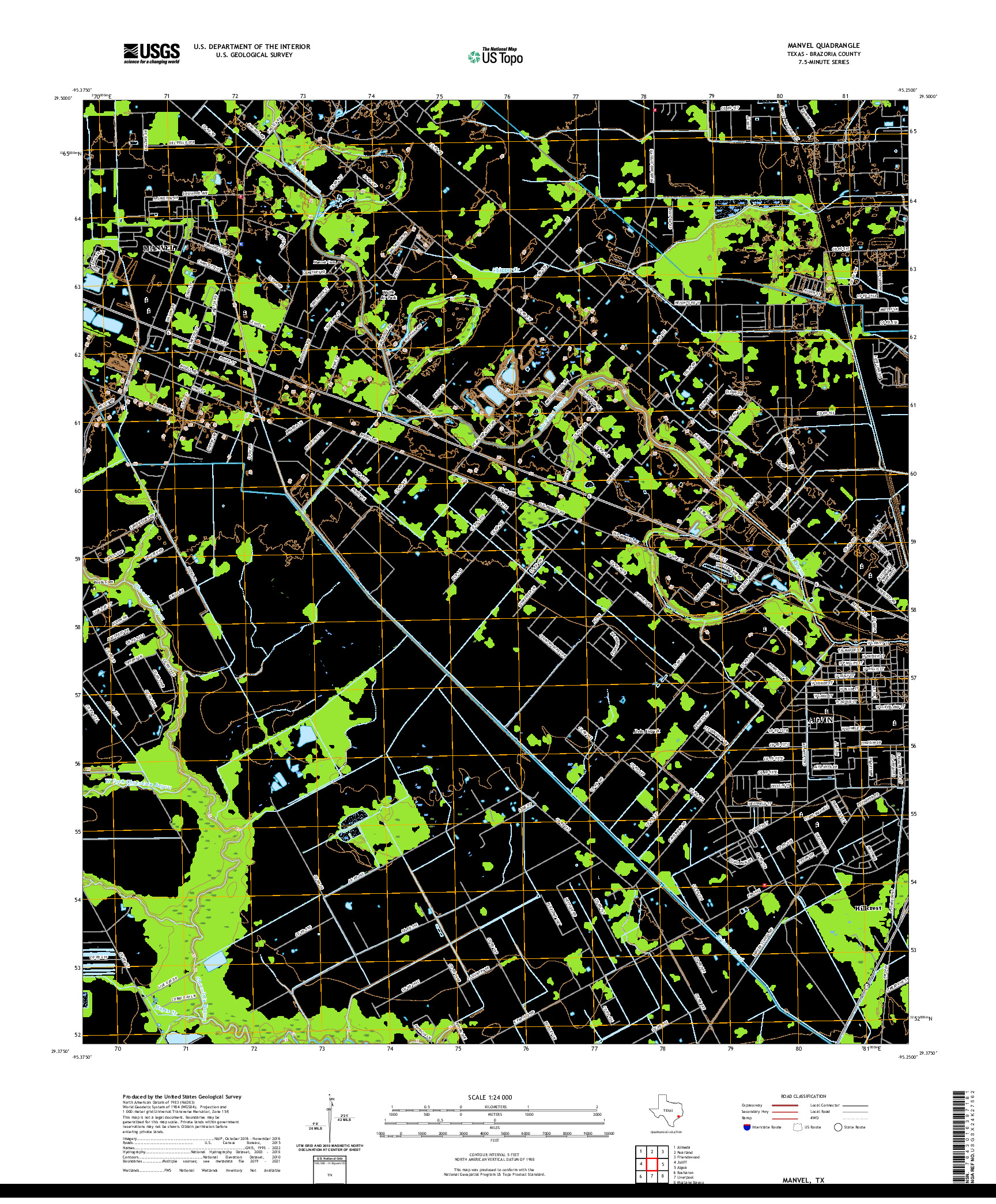 US TOPO 7.5-MINUTE MAP FOR MANVEL, TX