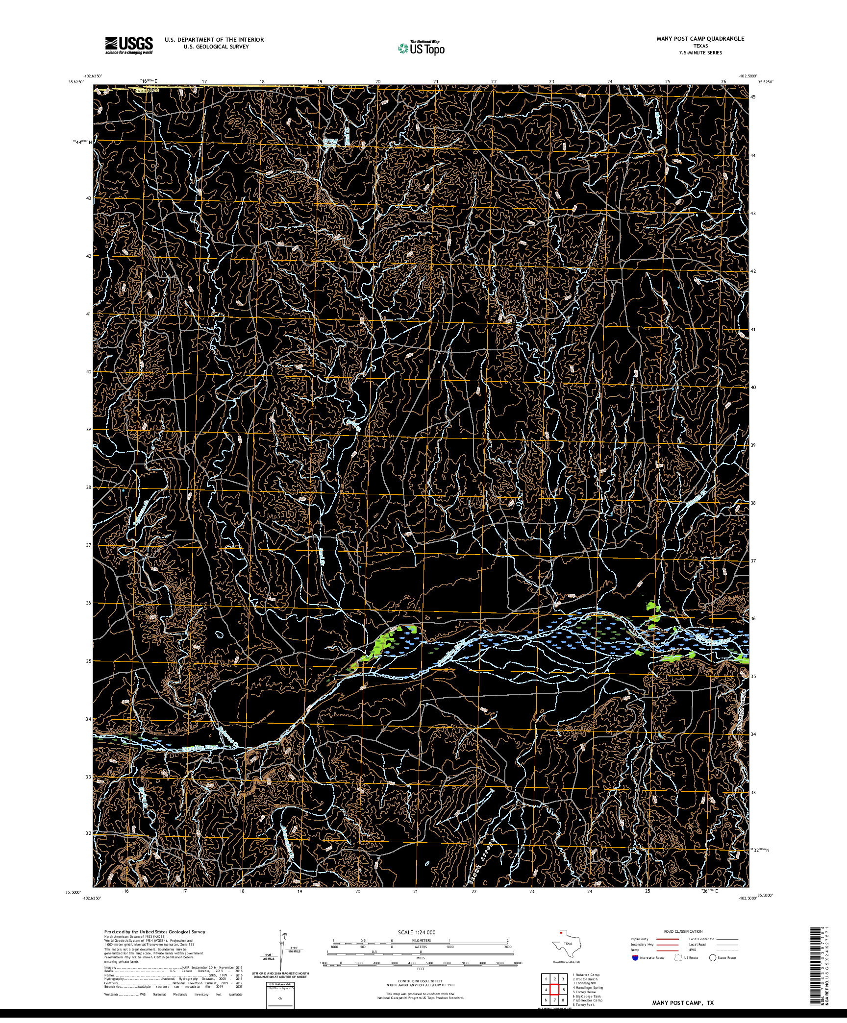 US TOPO 7.5-MINUTE MAP FOR MANY POST CAMP, TX