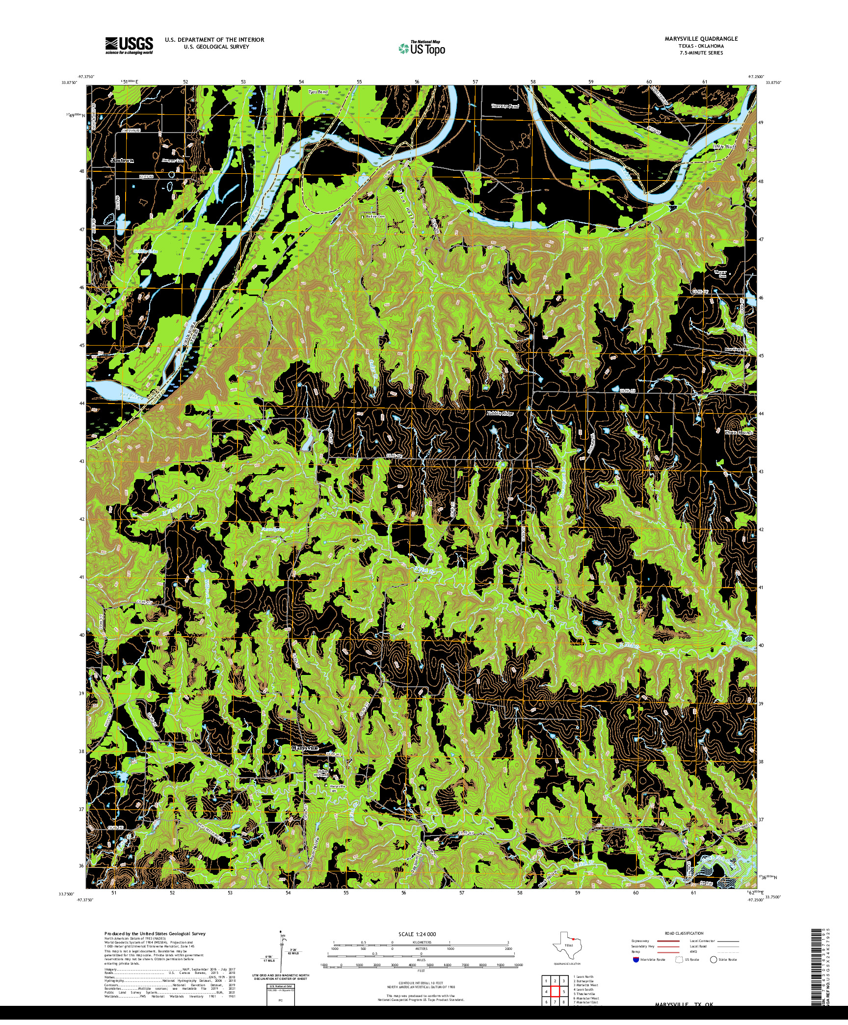 US TOPO 7.5-MINUTE MAP FOR MARYSVILLE, TX,OK