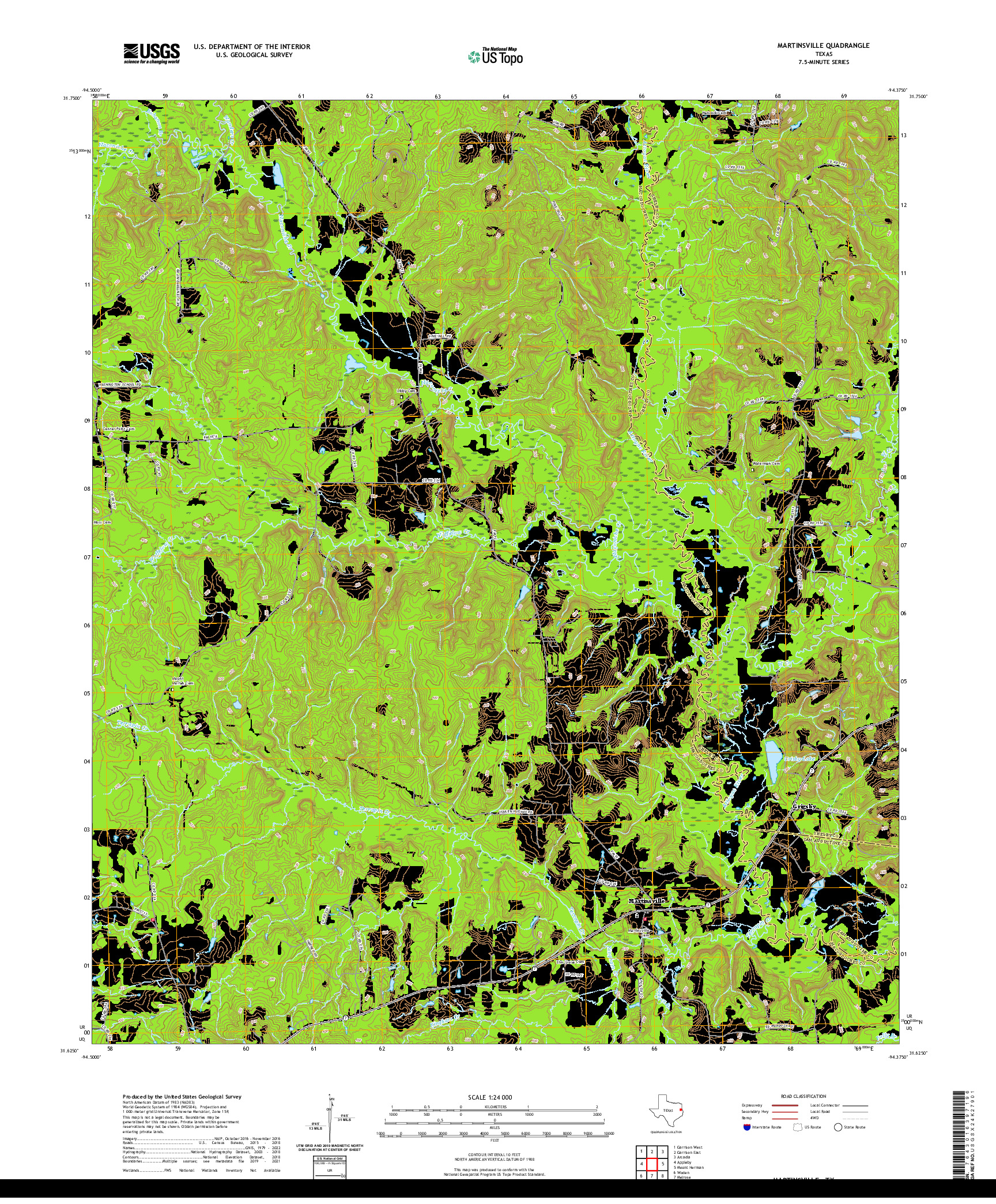 US TOPO 7.5-MINUTE MAP FOR MARTINSVILLE, TX