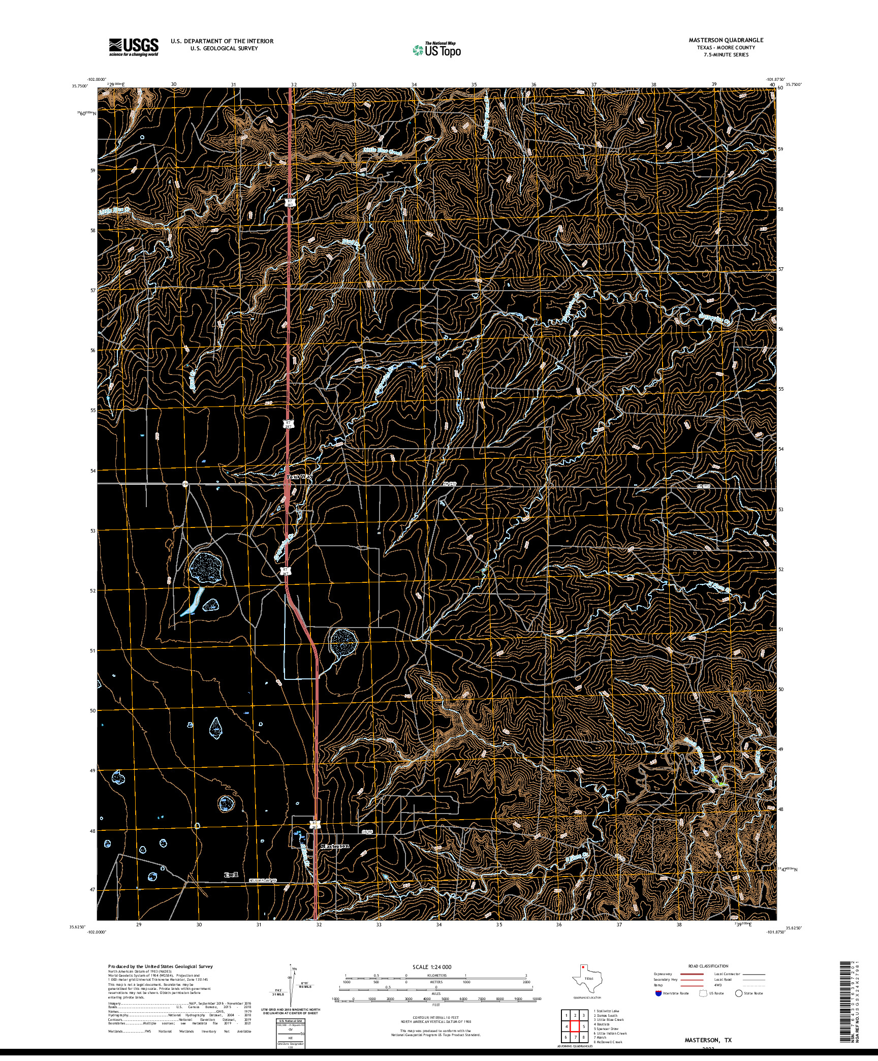 US TOPO 7.5-MINUTE MAP FOR MASTERSON, TX