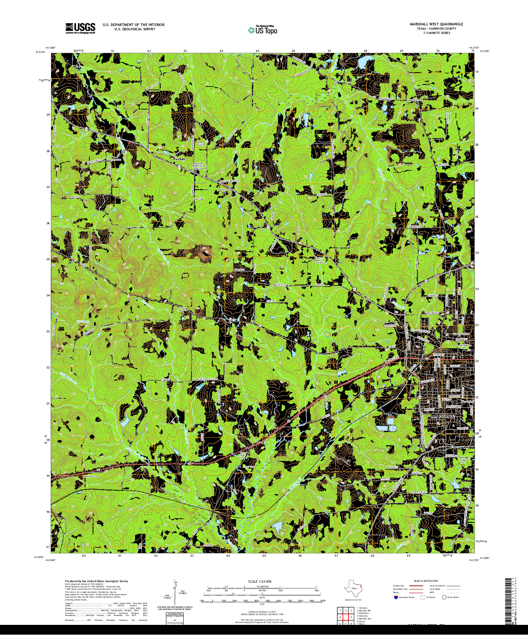 US TOPO 7.5-MINUTE MAP FOR MARSHALL WEST, TX