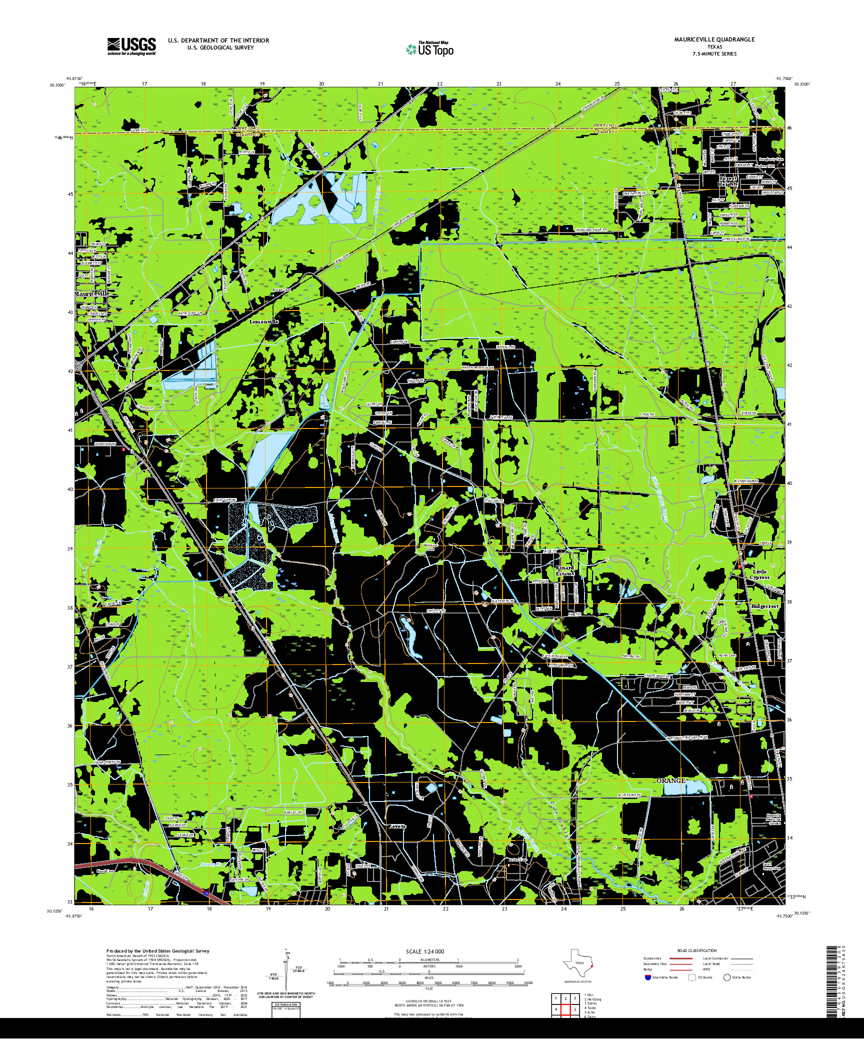 US TOPO 7.5-MINUTE MAP FOR MAURICEVILLE, TX