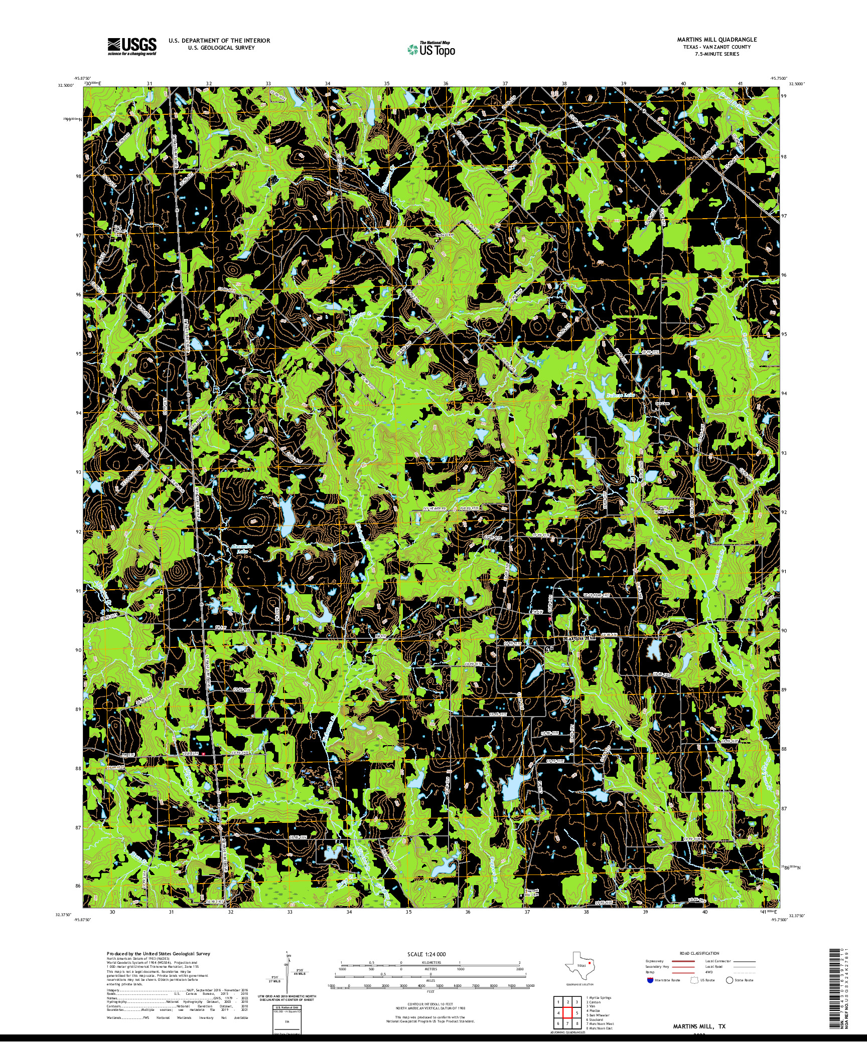 US TOPO 7.5-MINUTE MAP FOR MARTINS MILL, TX