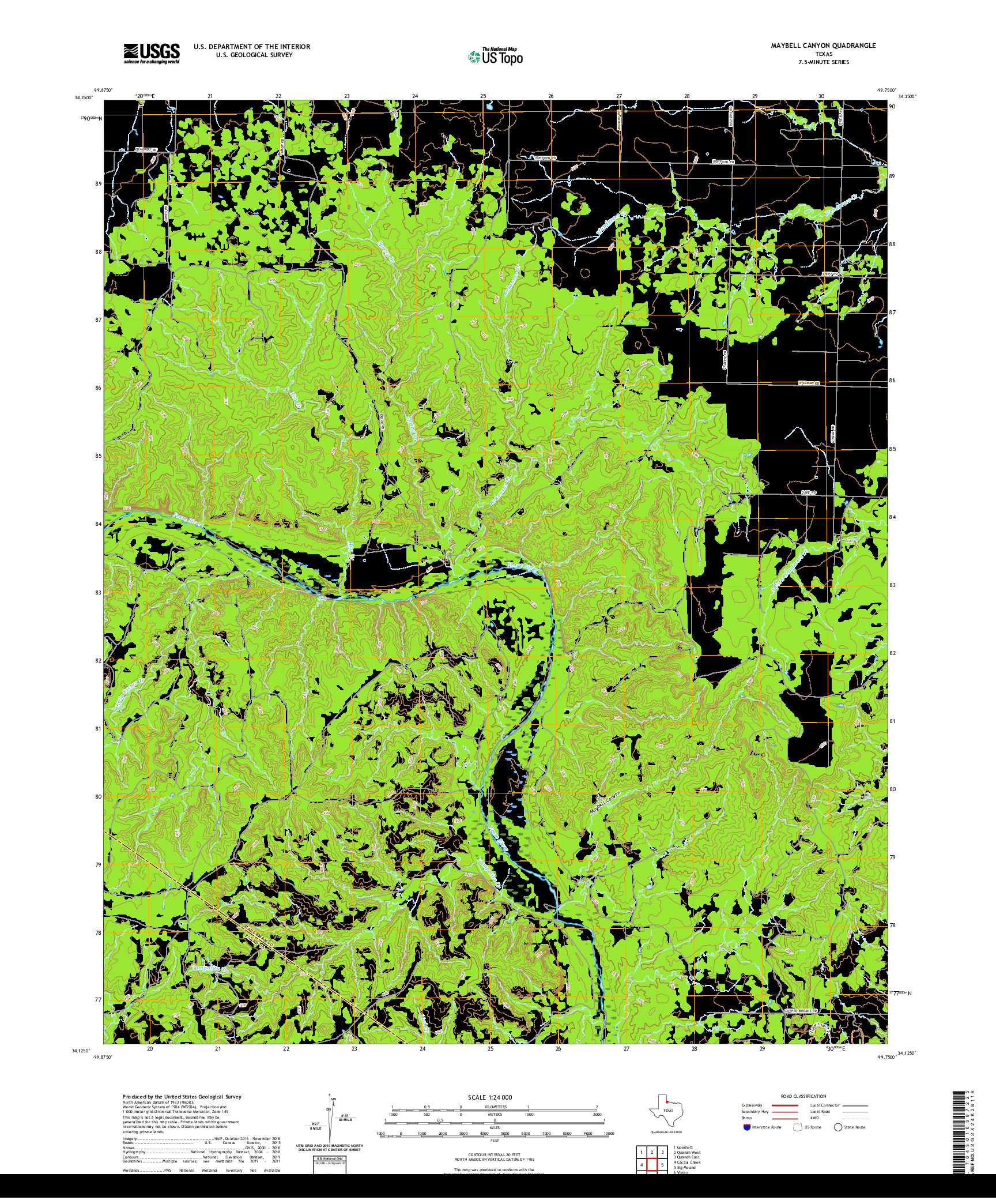 US TOPO 7.5-MINUTE MAP FOR MAYBELL CANYON, TX