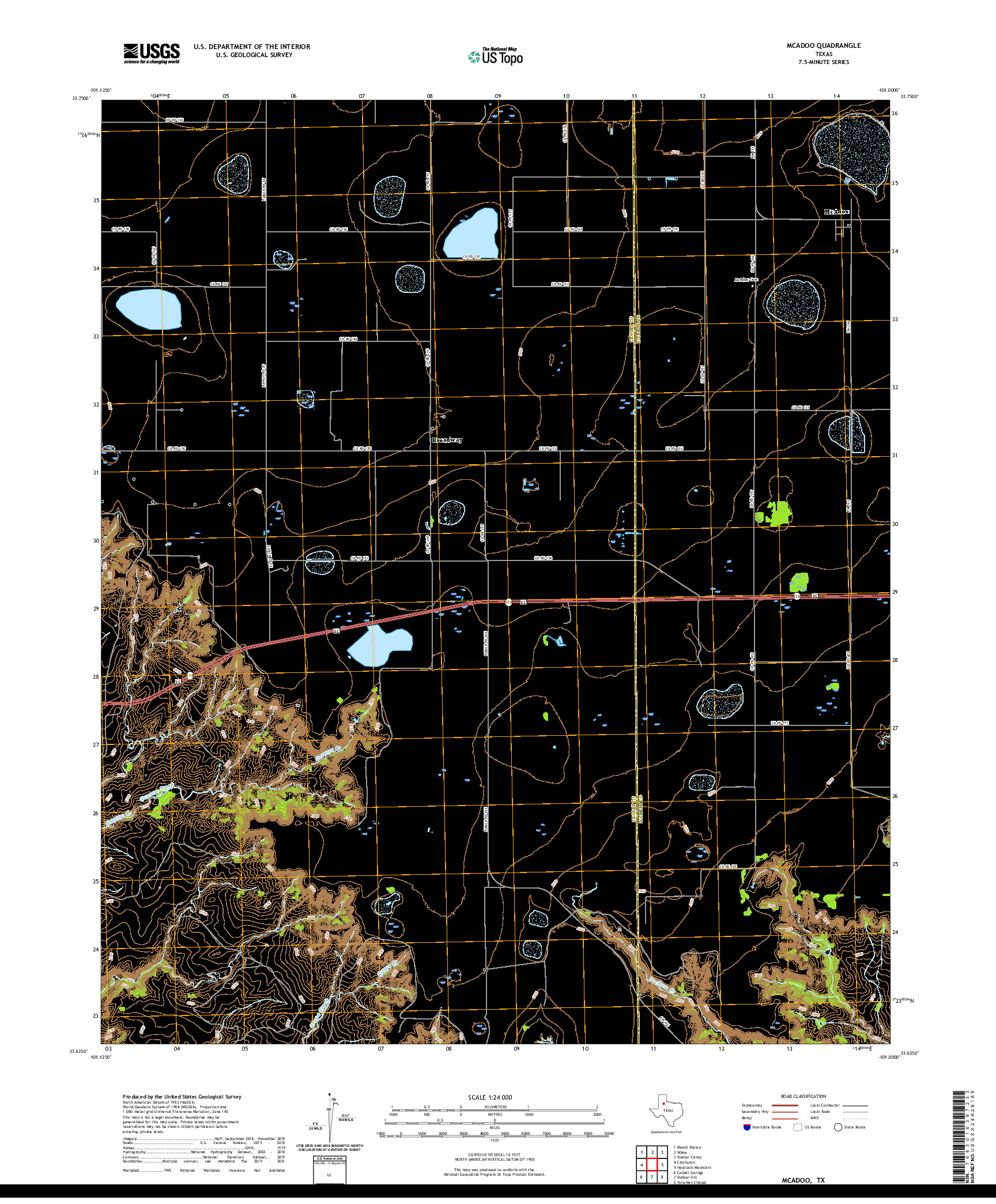 US TOPO 7.5-MINUTE MAP FOR MCADOO, TX