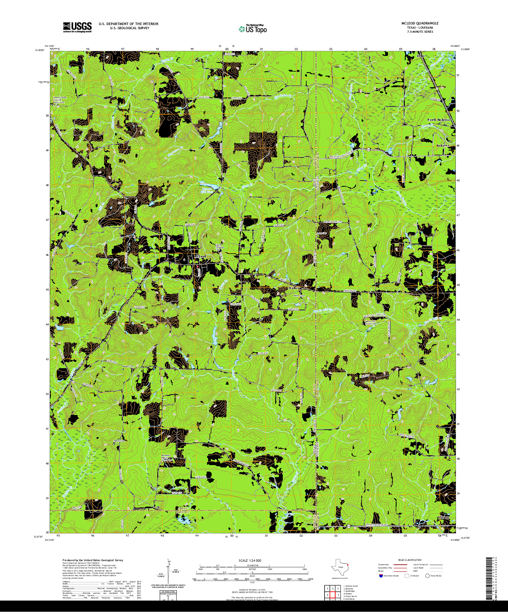 US TOPO 7.5-MINUTE MAP FOR MCLEOD, TX,LA