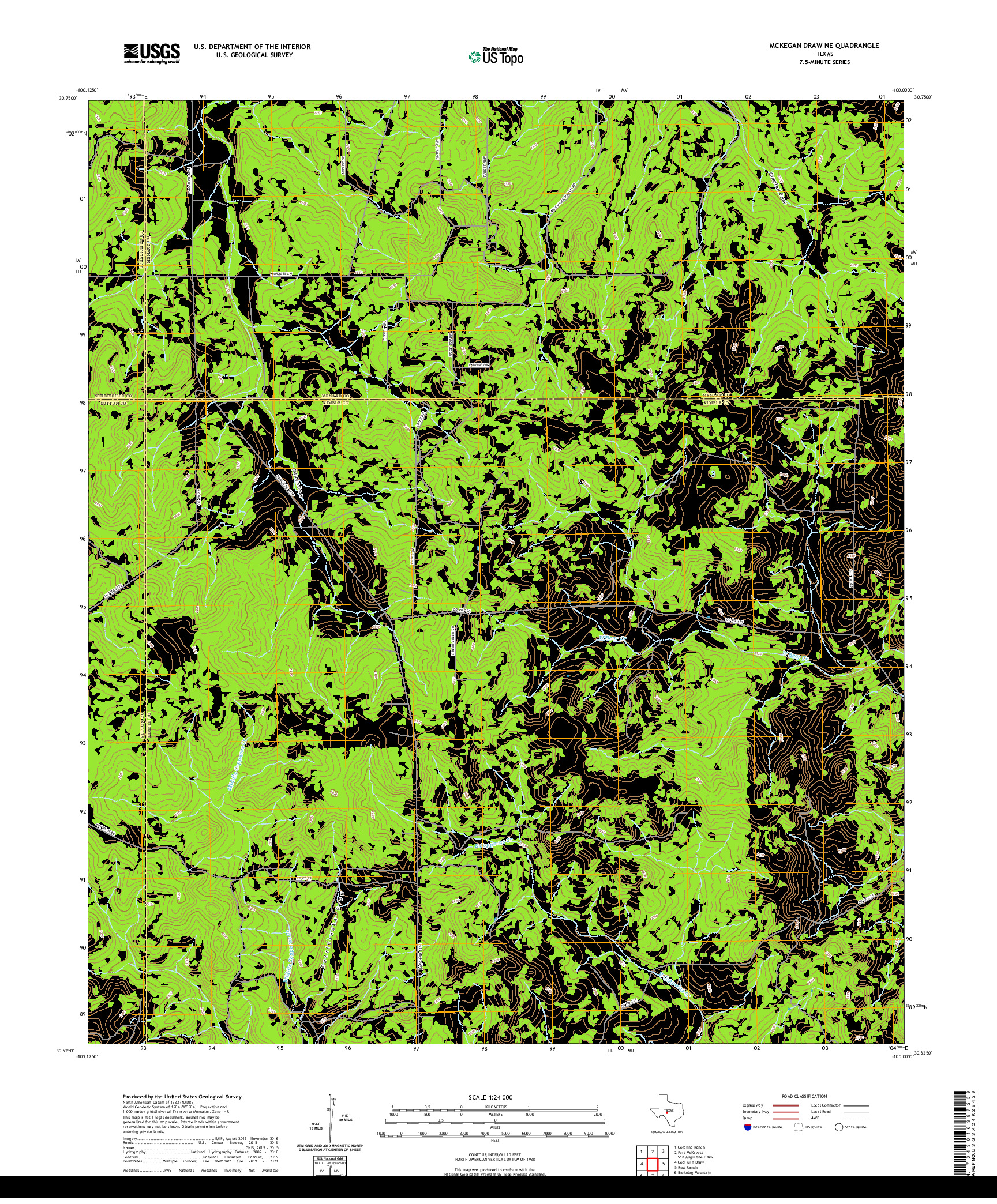 US TOPO 7.5-MINUTE MAP FOR MCKEGAN DRAW NE, TX