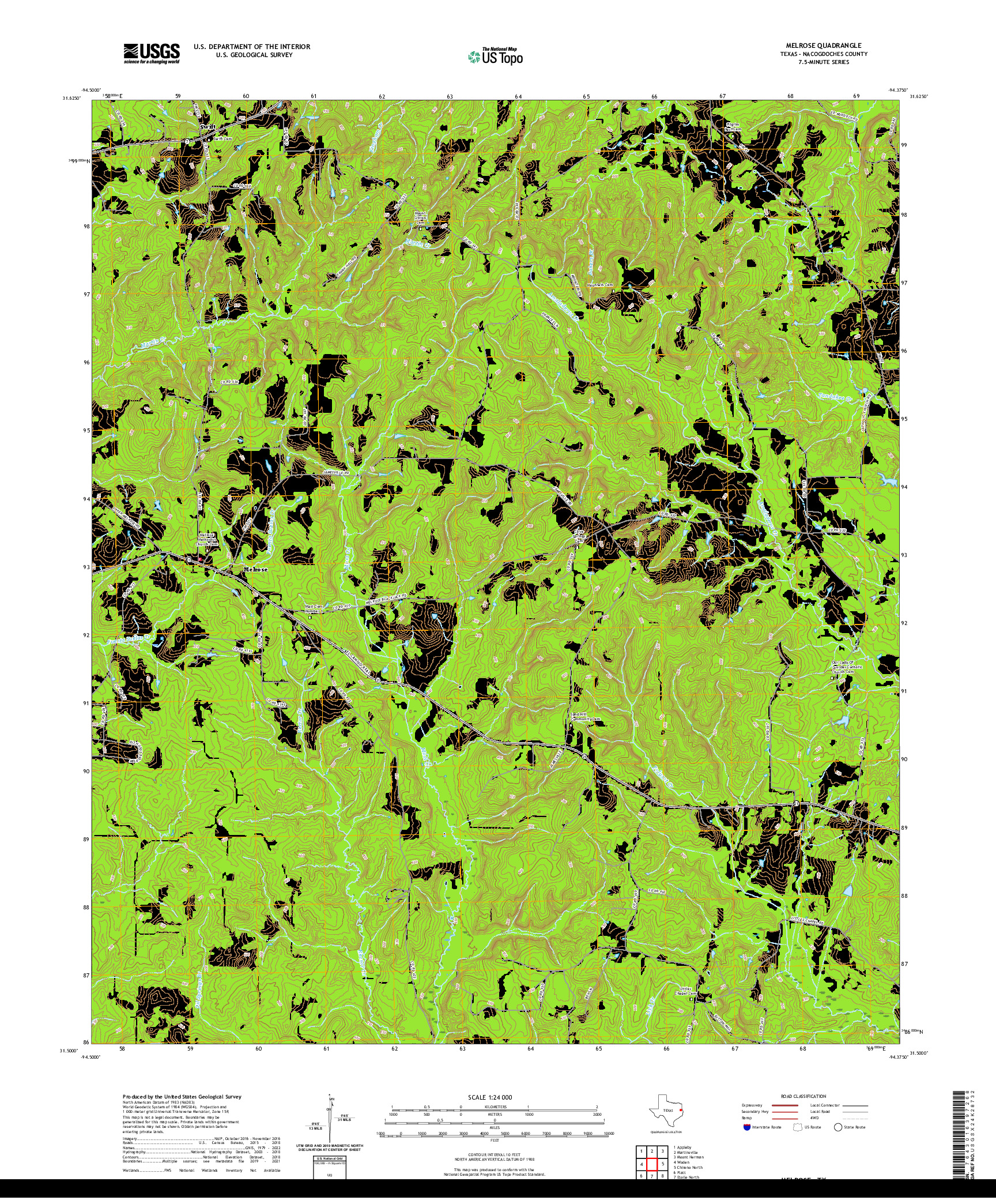 US TOPO 7.5-MINUTE MAP FOR MELROSE, TX