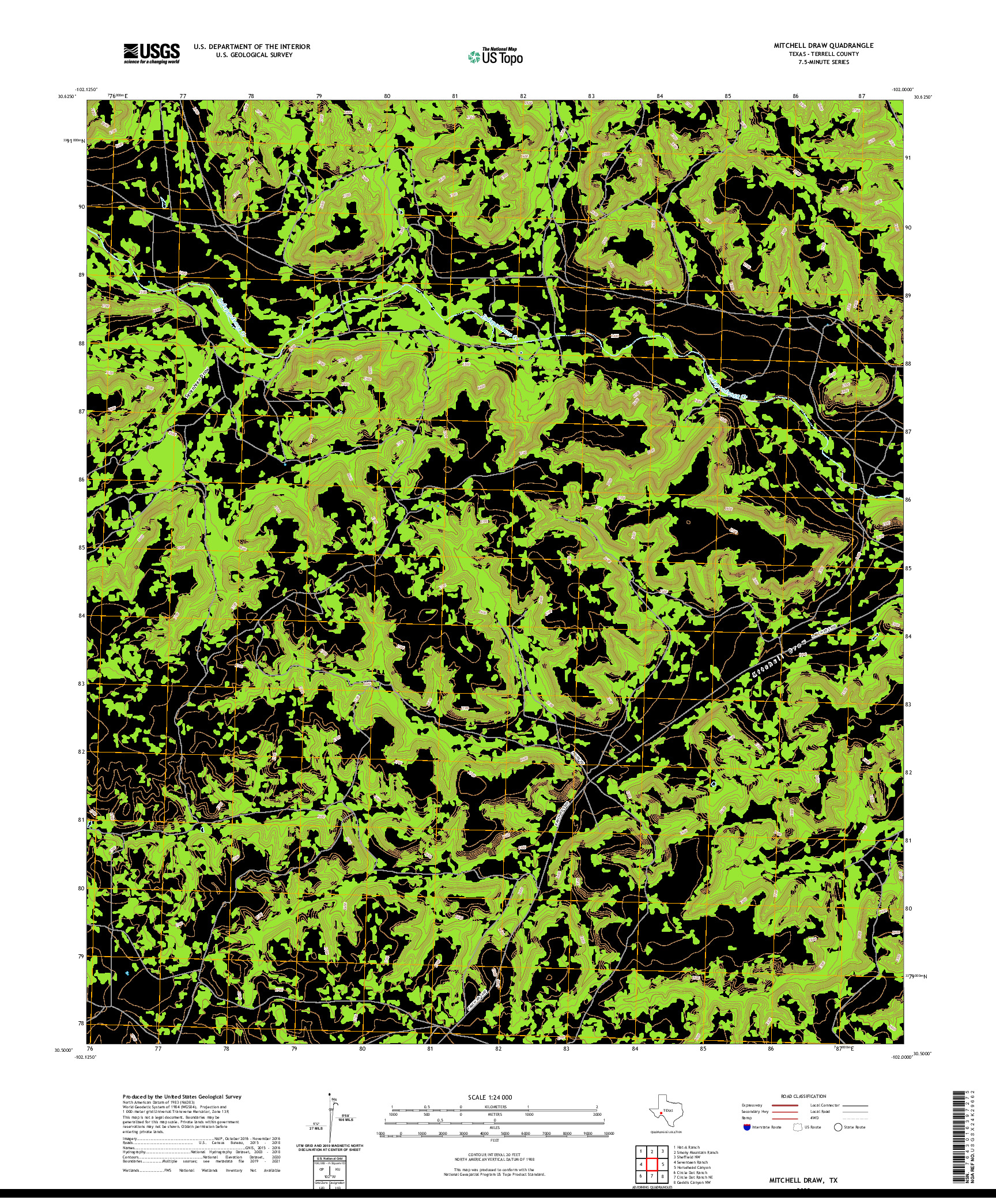 US TOPO 7.5-MINUTE MAP FOR MITCHELL DRAW, TX