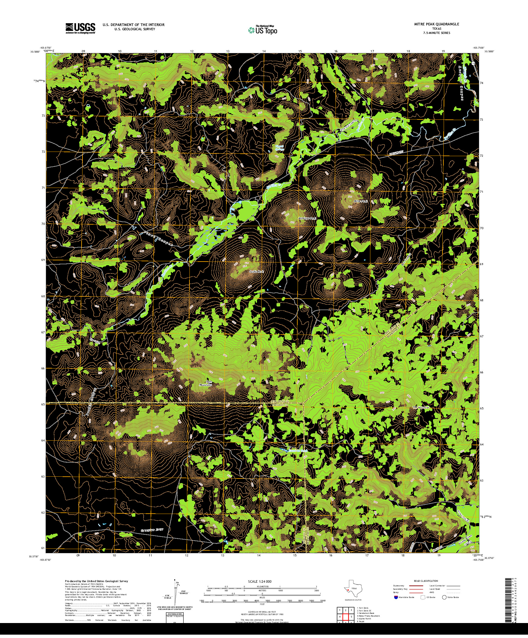 US TOPO 7.5-MINUTE MAP FOR MITRE PEAK, TX