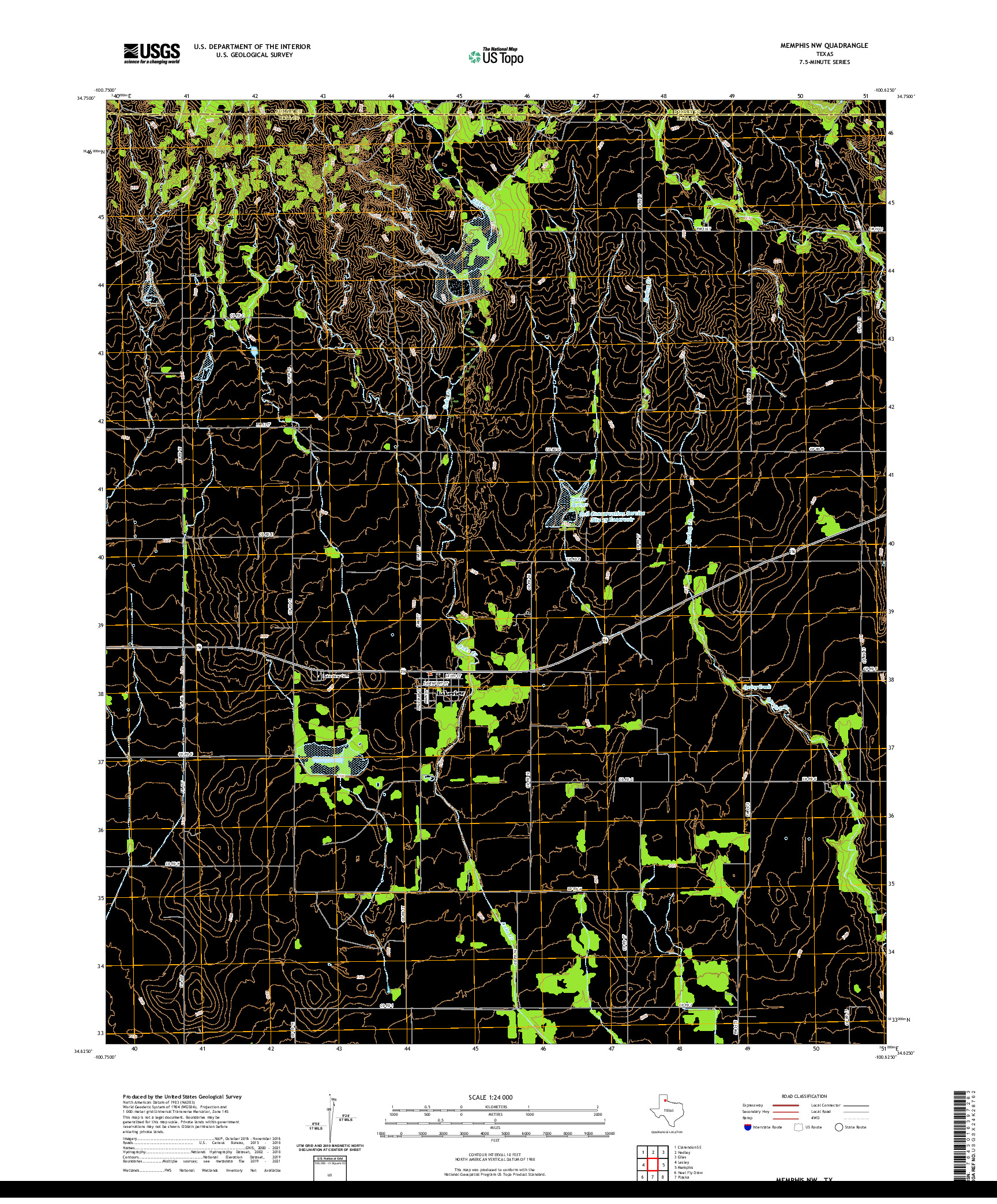 US TOPO 7.5-MINUTE MAP FOR MEMPHIS NW, TX