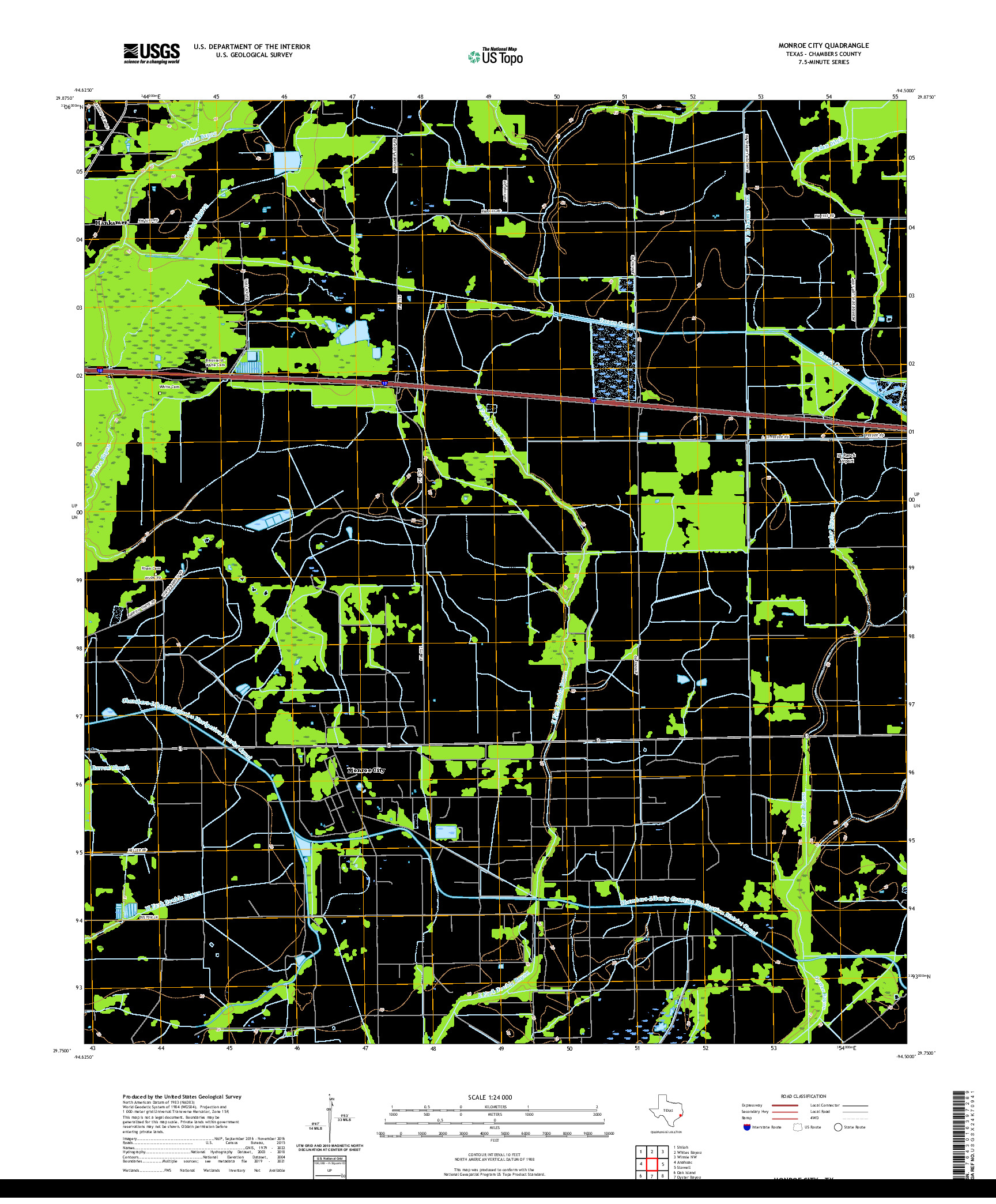 US TOPO 7.5-MINUTE MAP FOR MONROE CITY, TX