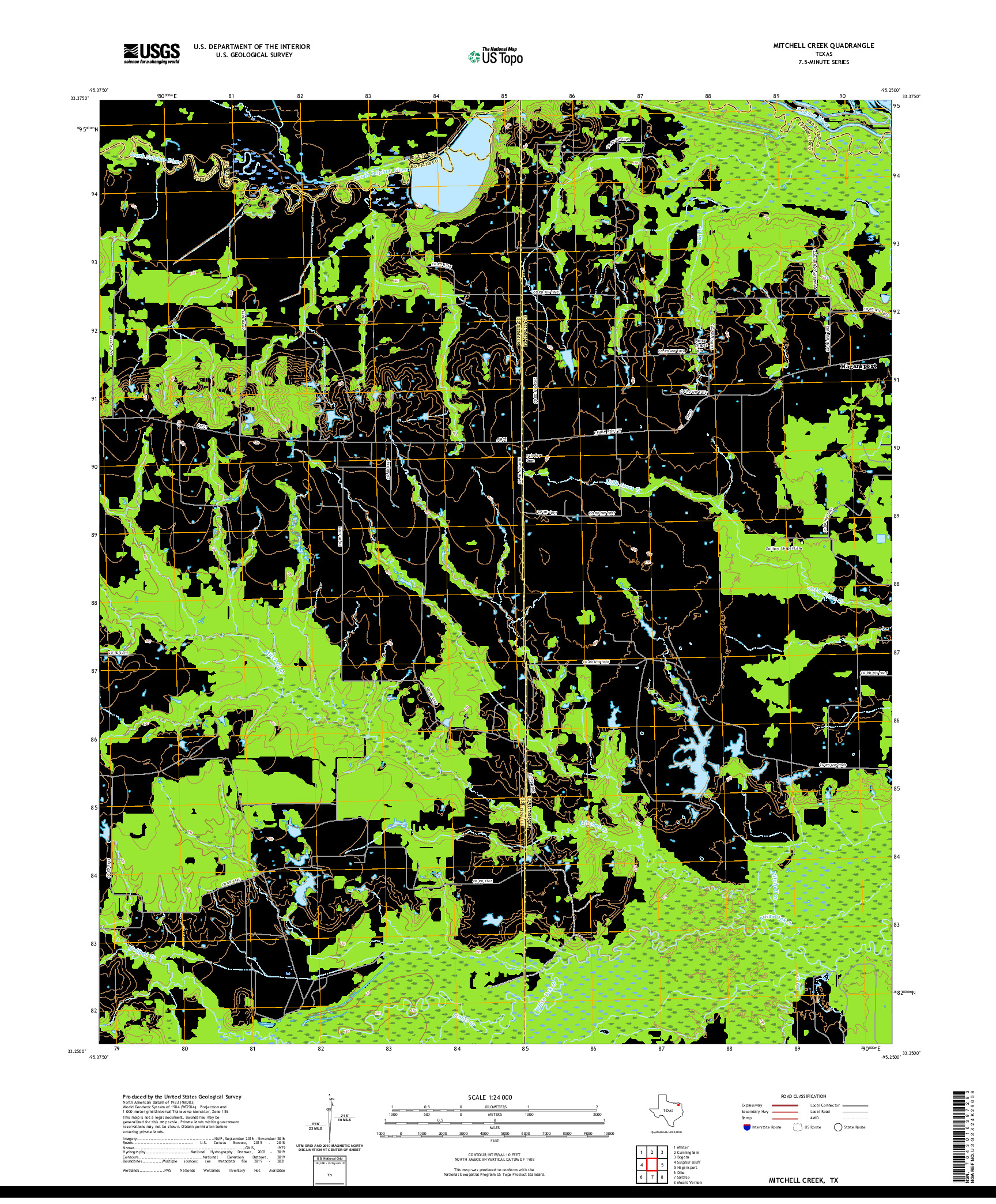 US TOPO 7.5-MINUTE MAP FOR MITCHELL CREEK, TX