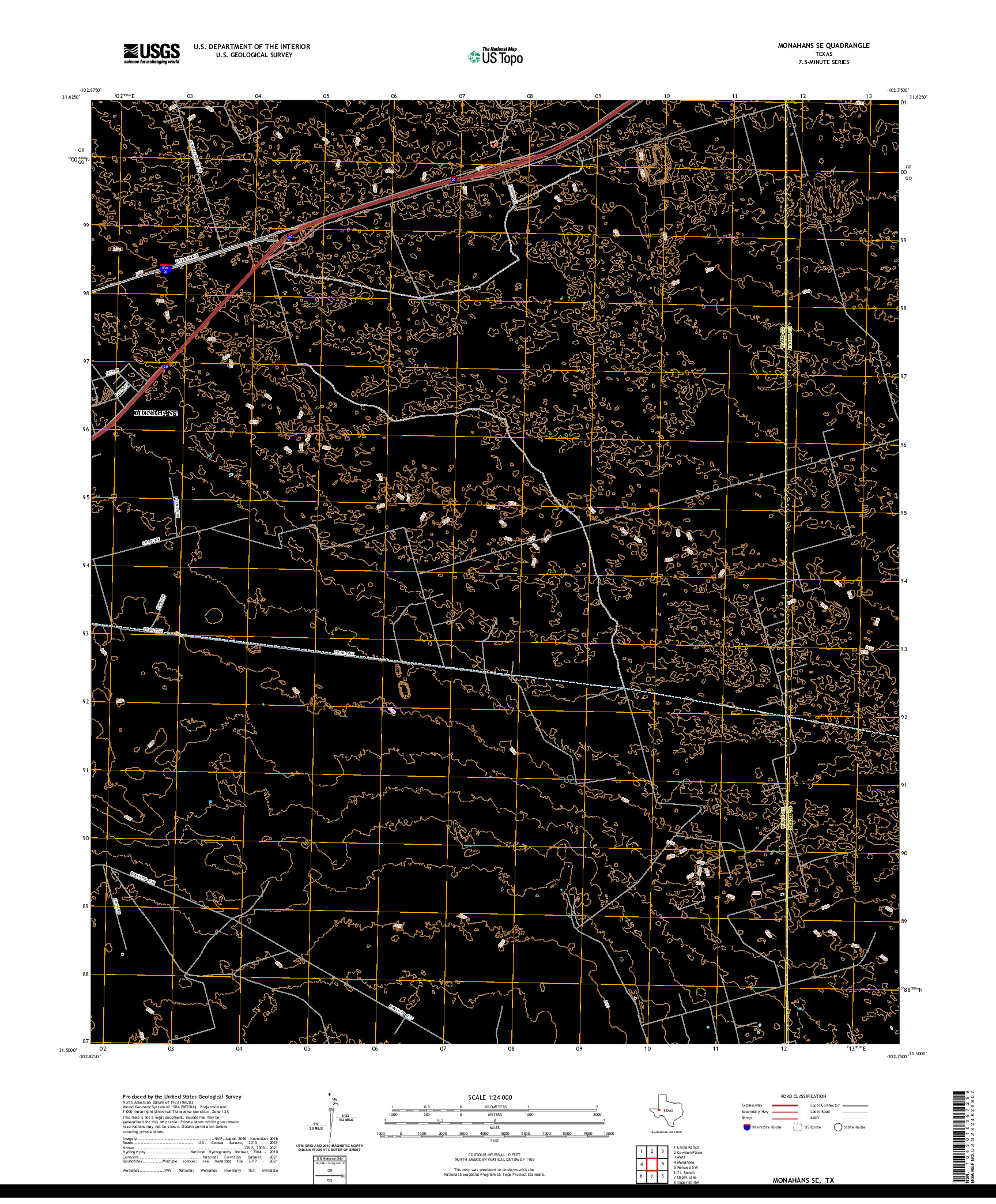 US TOPO 7.5-MINUTE MAP FOR MONAHANS SE, TX