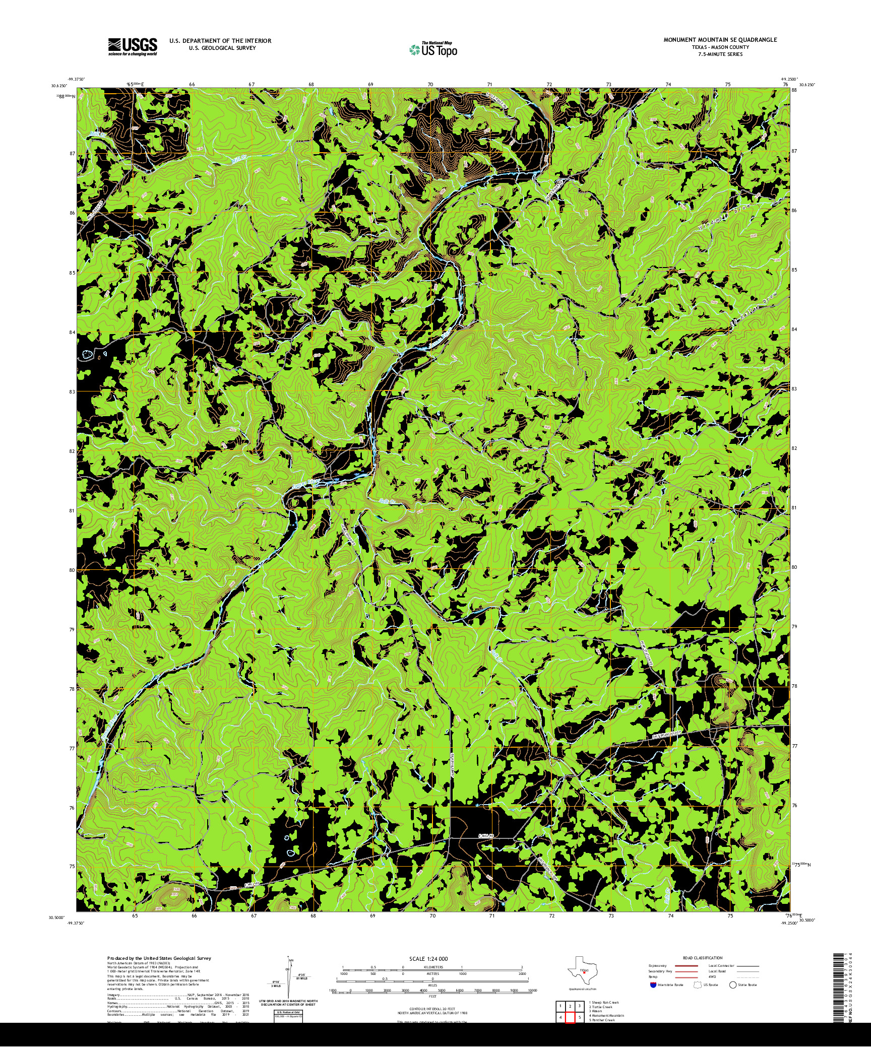 US TOPO 7.5-MINUTE MAP FOR MONUMENT MOUNTAIN SE, TX