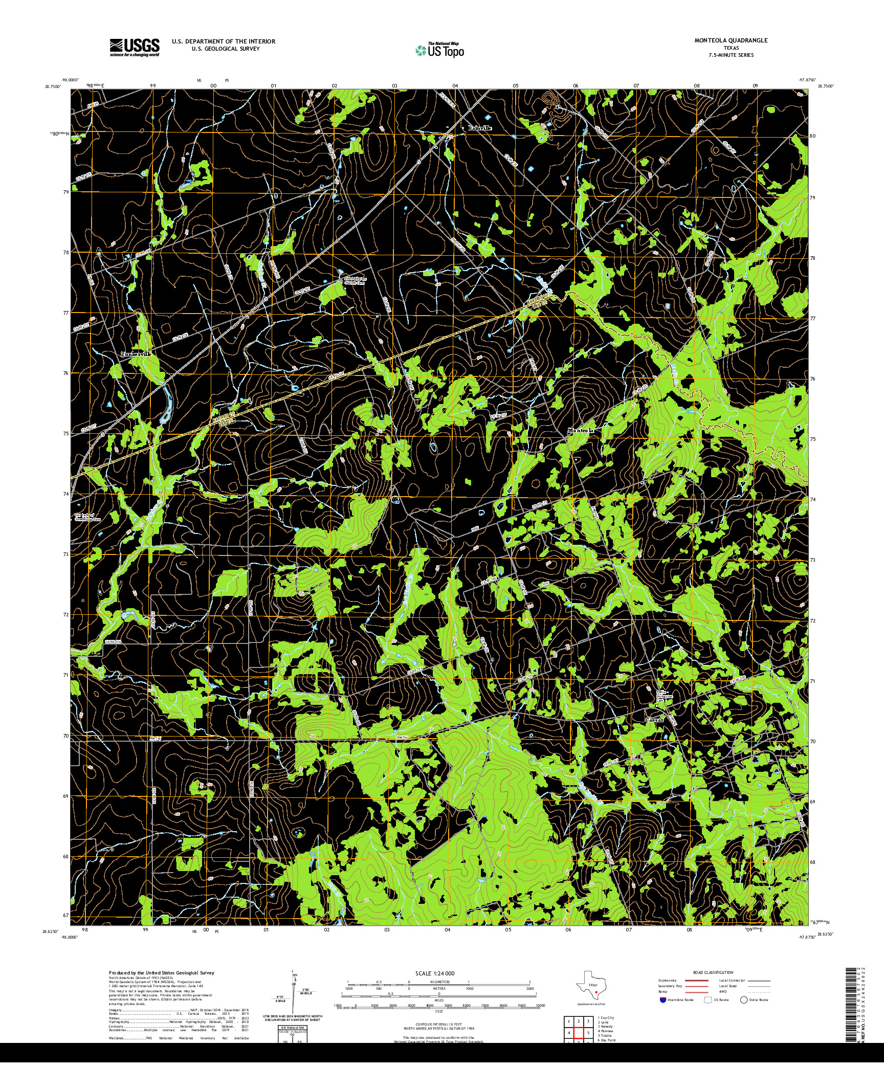 US TOPO 7.5-MINUTE MAP FOR MONTEOLA, TX