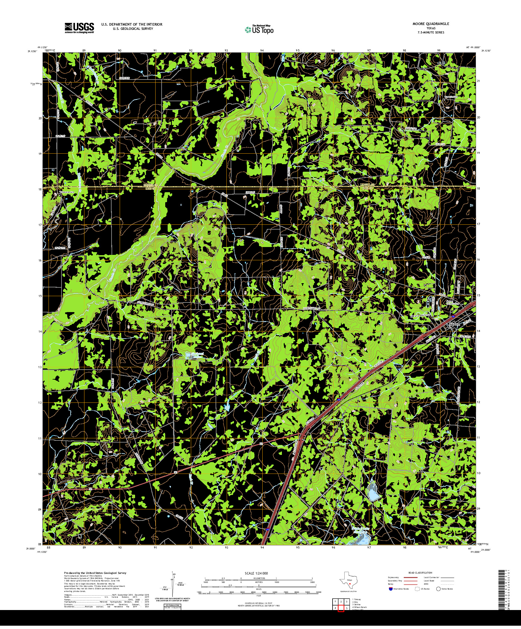 US TOPO 7.5-MINUTE MAP FOR MOORE, TX