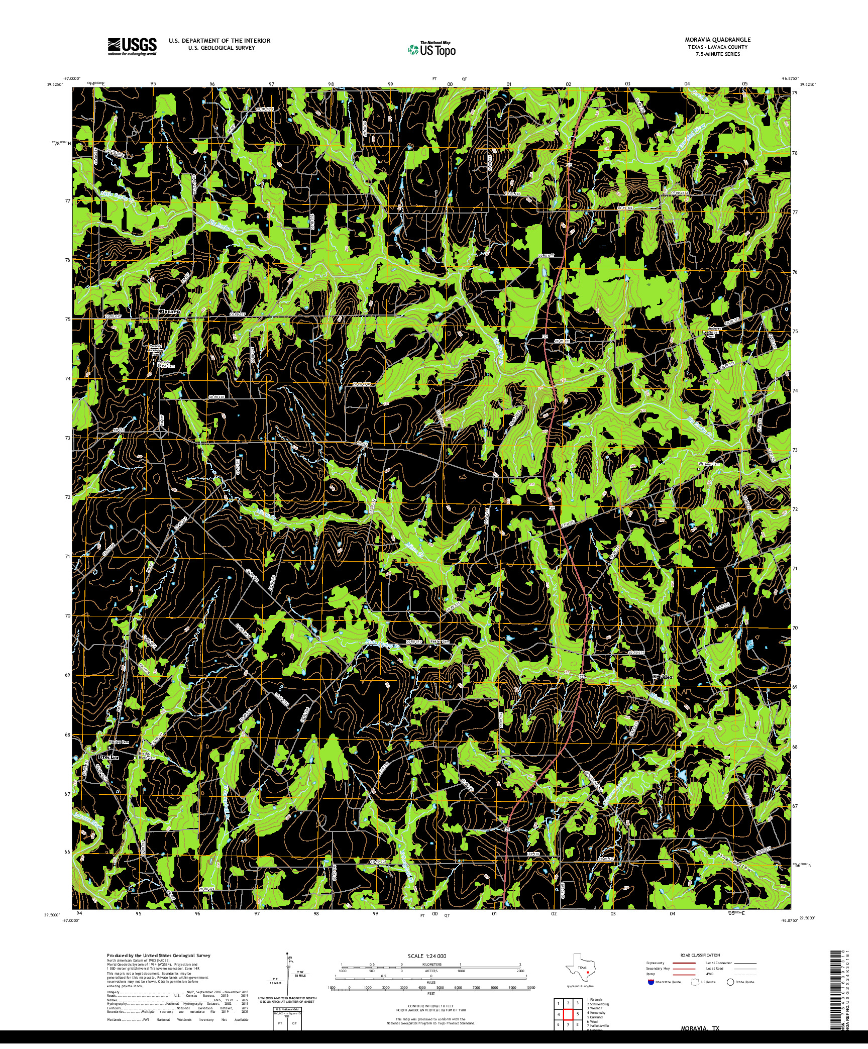 US TOPO 7.5-MINUTE MAP FOR MORAVIA, TX