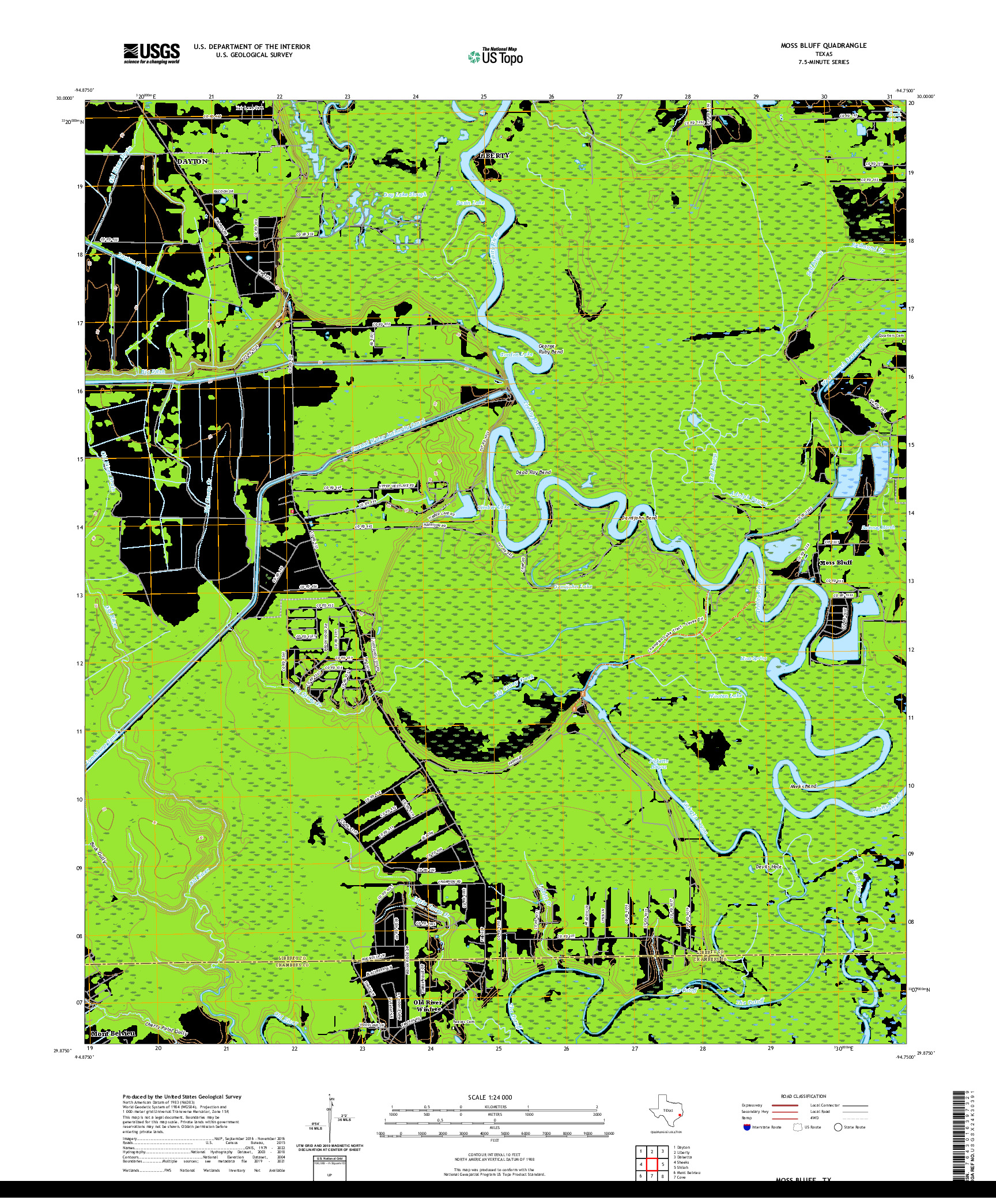 US TOPO 7.5-MINUTE MAP FOR MOSS BLUFF, TX