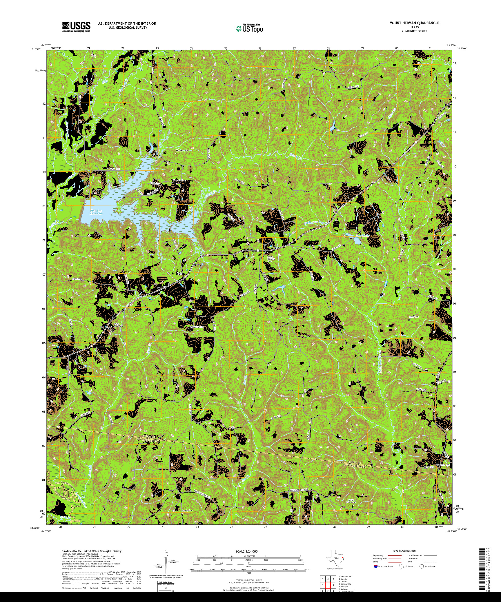 US TOPO 7.5-MINUTE MAP FOR MOUNT HERMAN, TX