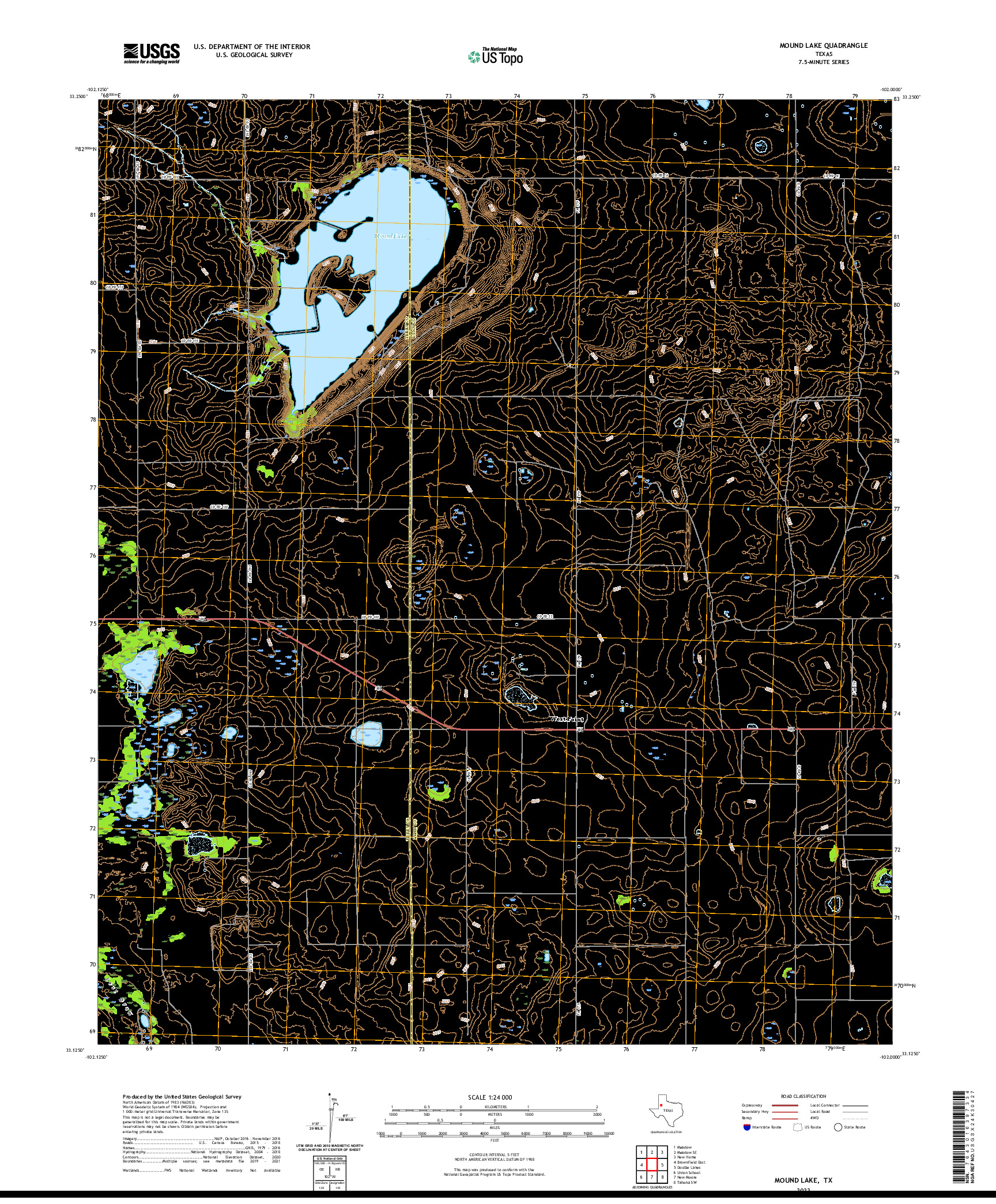 US TOPO 7.5-MINUTE MAP FOR MOUND LAKE, TX