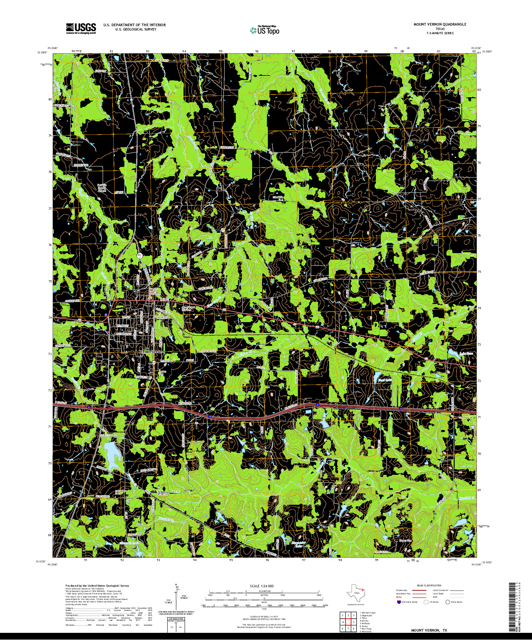 US TOPO 7.5-MINUTE MAP FOR MOUNT VERNON, TX