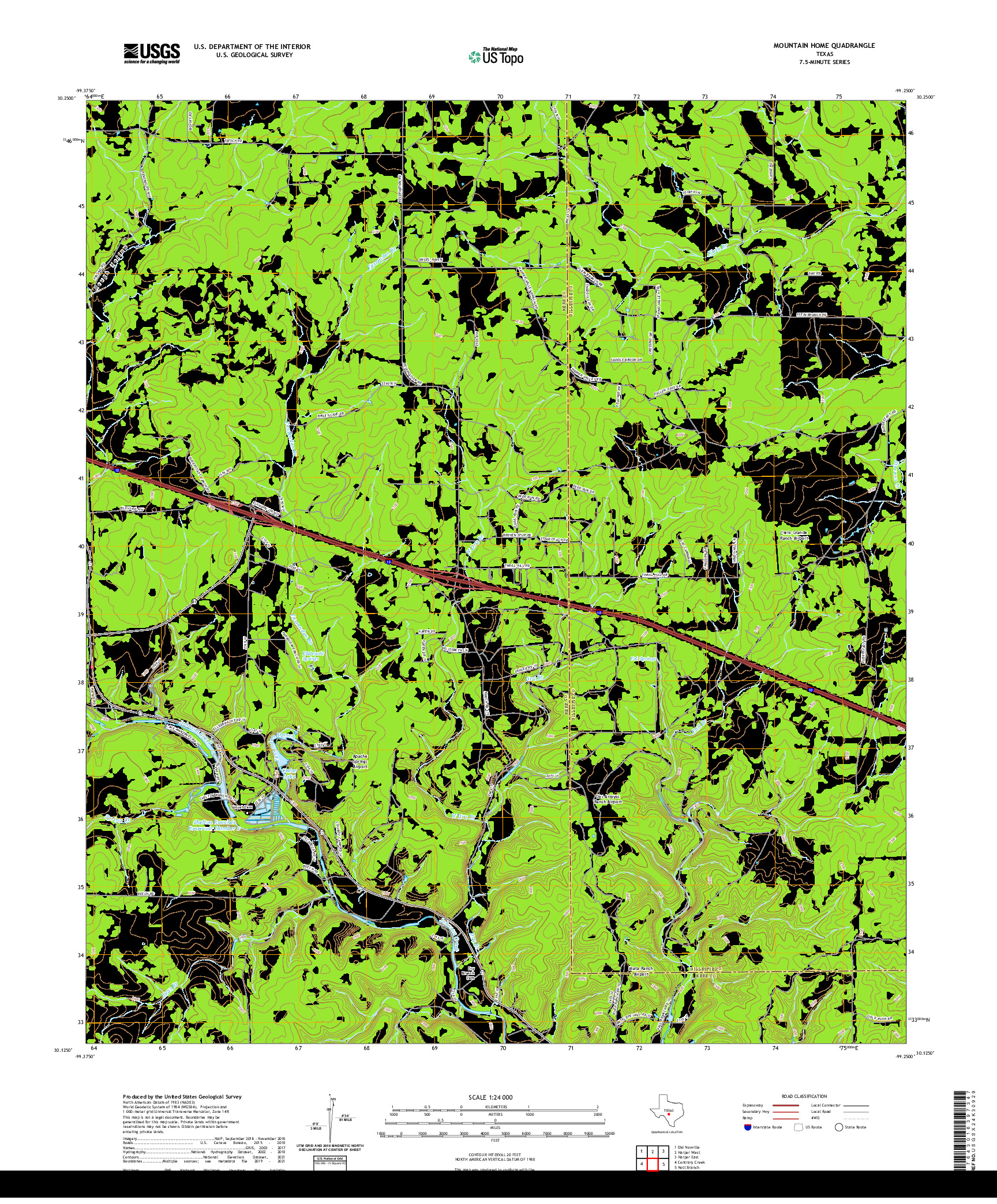 US TOPO 7.5-MINUTE MAP FOR MOUNTAIN HOME, TX