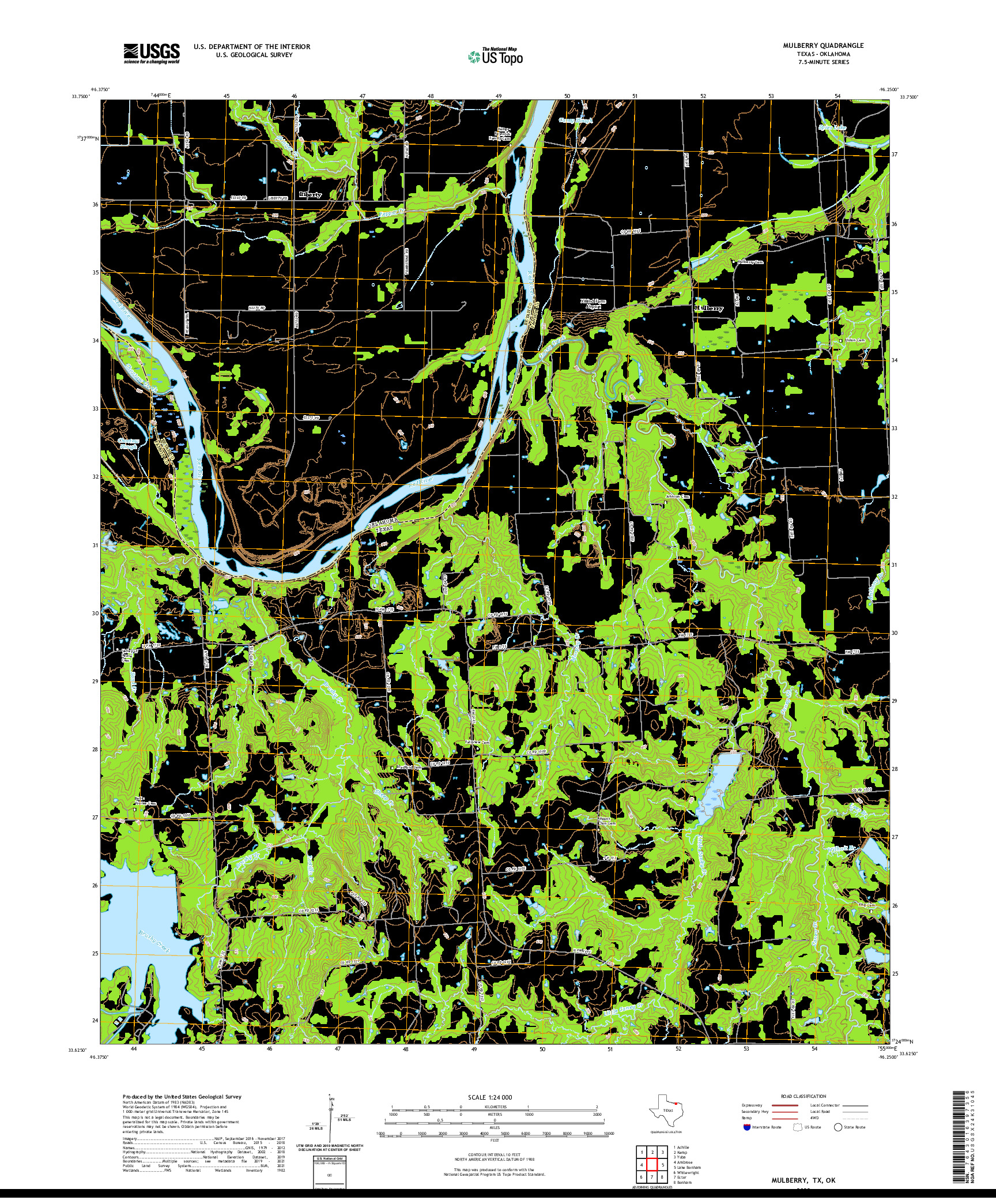 US TOPO 7.5-MINUTE MAP FOR MULBERRY, TX,OK